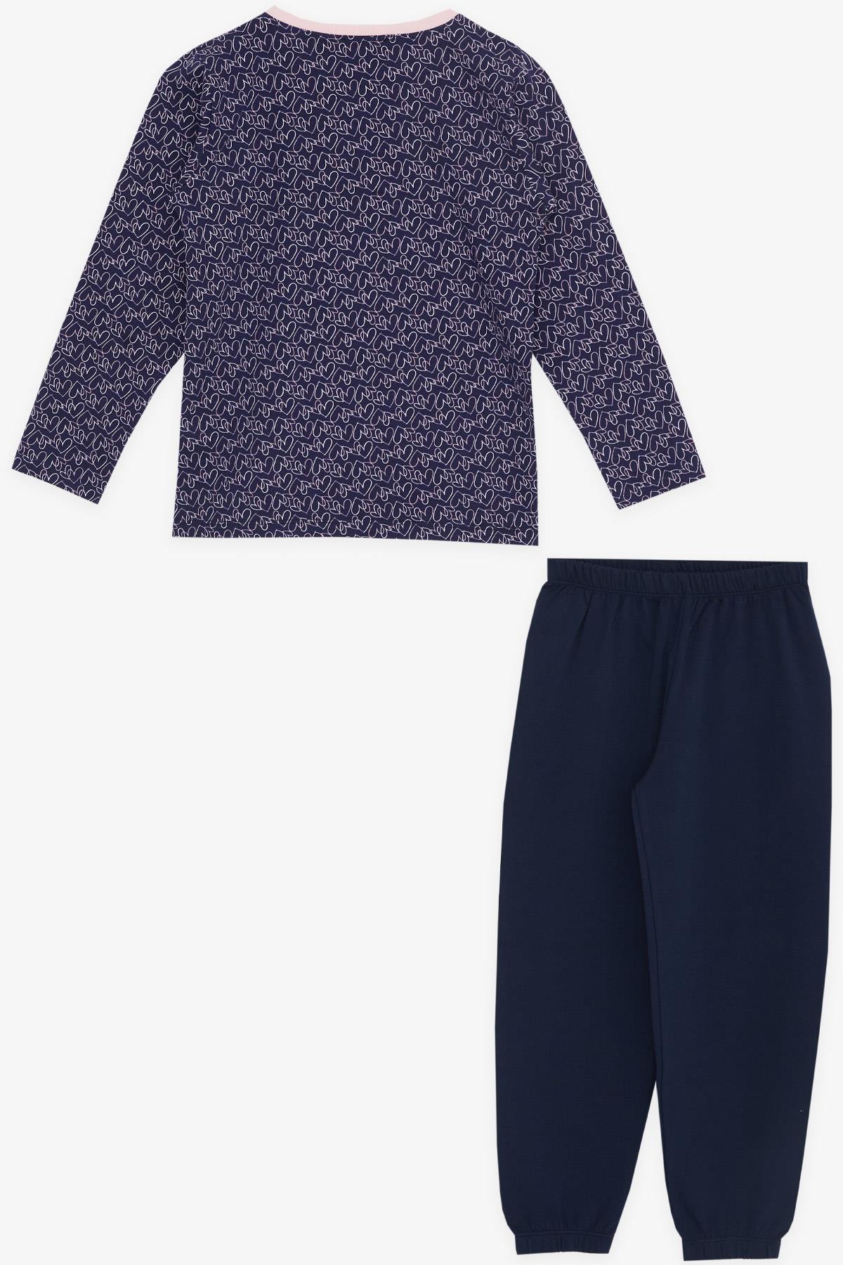 Breeze Kız Çocuk Pijama Takımı Renkli Kalp Desenli Lacivert (6 Yaş)