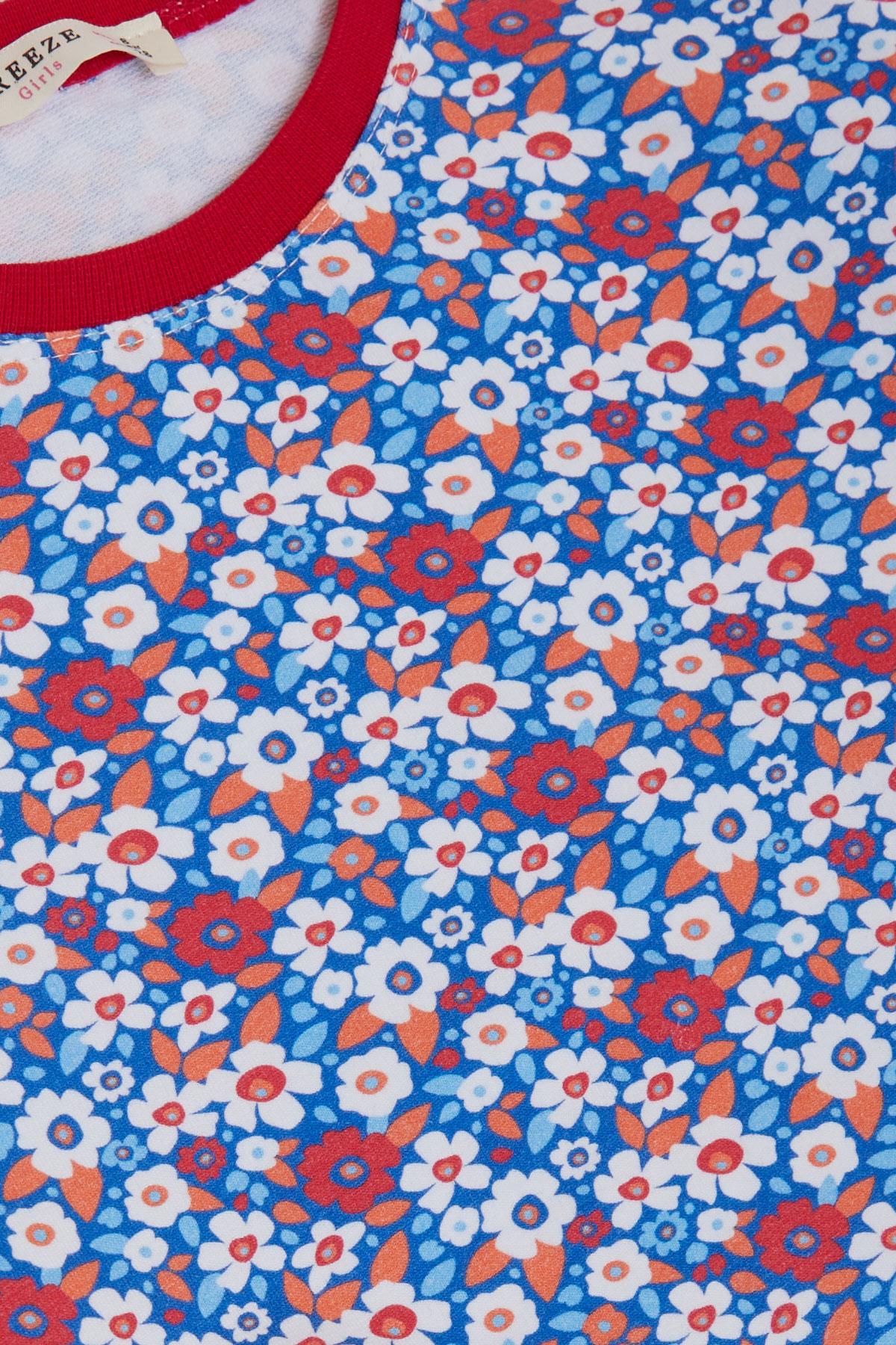 Breeze Kız Çocuk Pijama Takımı Renkli Çiçek Desenli Karışık Renk (4-8 Yaş)