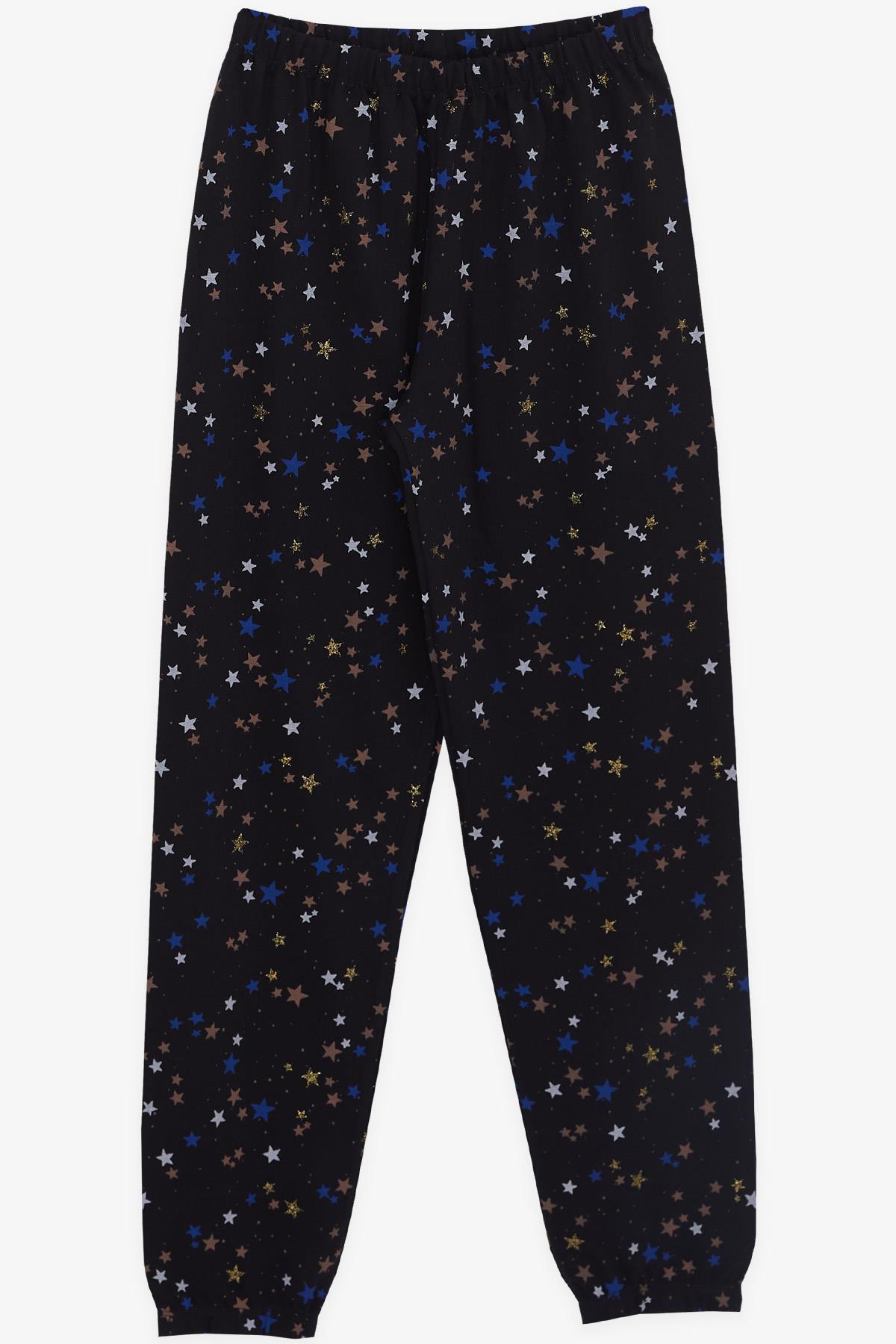 Breeze Kız Çocuk Pijama Takımı Renkli Yıldız Desenli Siyah (9-12 Yaş)