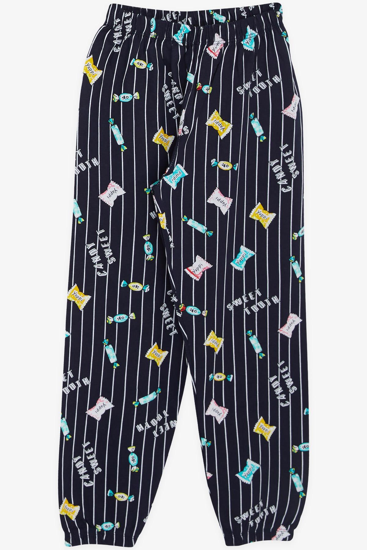 Breeze Kız Çocuk Pijama Takımı Renkli Şeker Desenli Lacivert (4-8 Yaş)