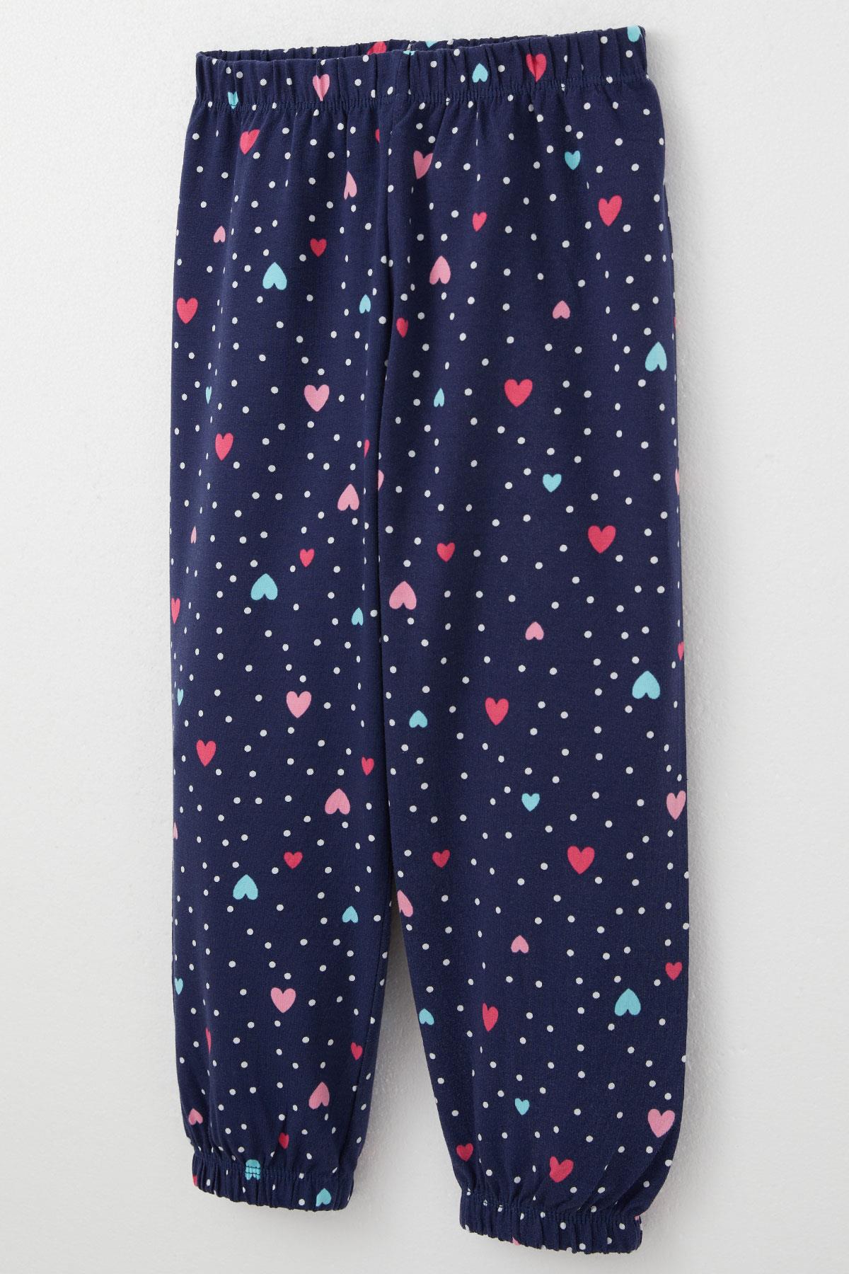 Breeze Kız Çocuk Pijama Takımı Renkli Kalp Desenli Puantiyeli Lacivert (1-3 Yaş)