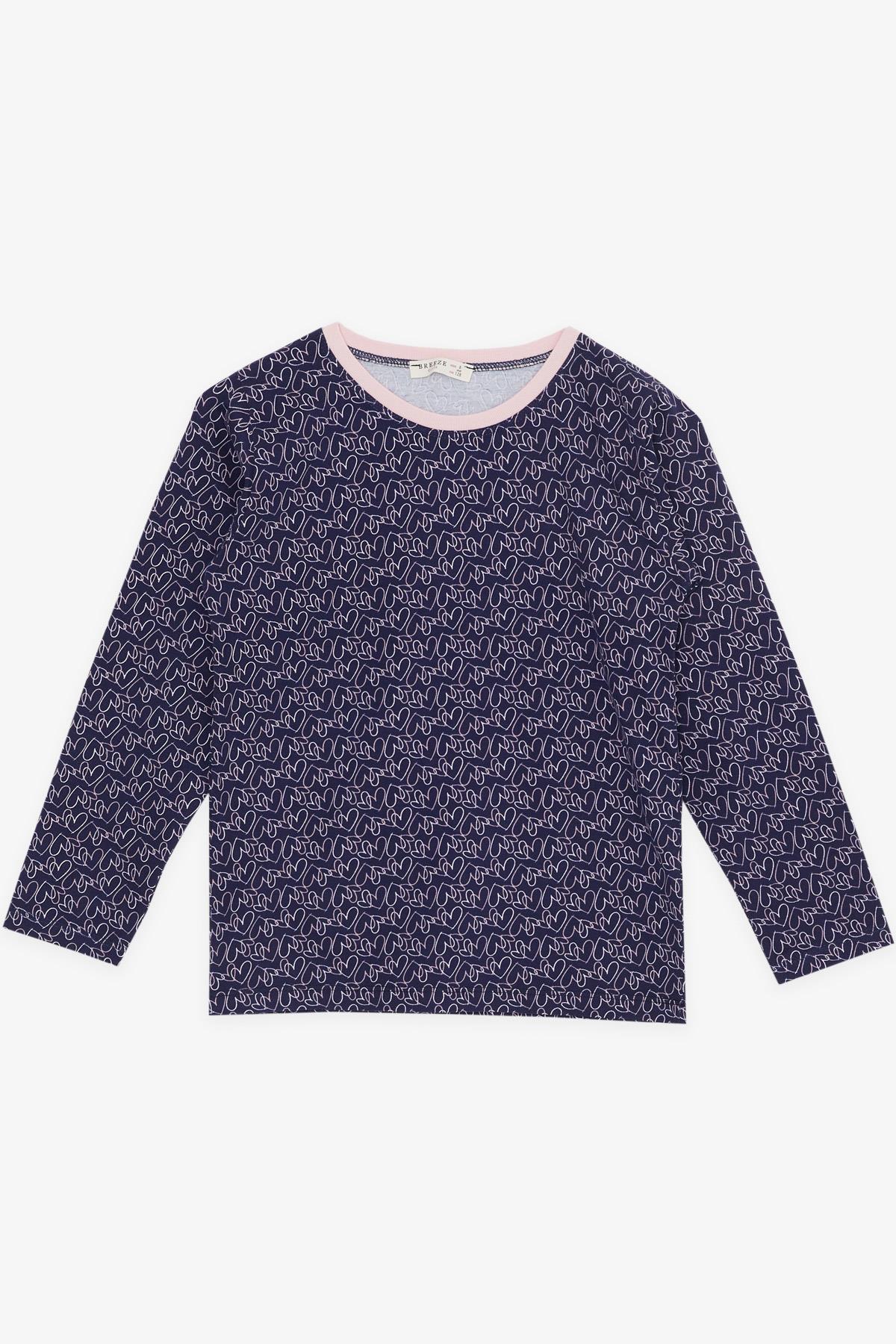 Breeze Kız Çocuk Pijama Takımı Renkli Kalp Desenli Lacivert (6 Yaş)