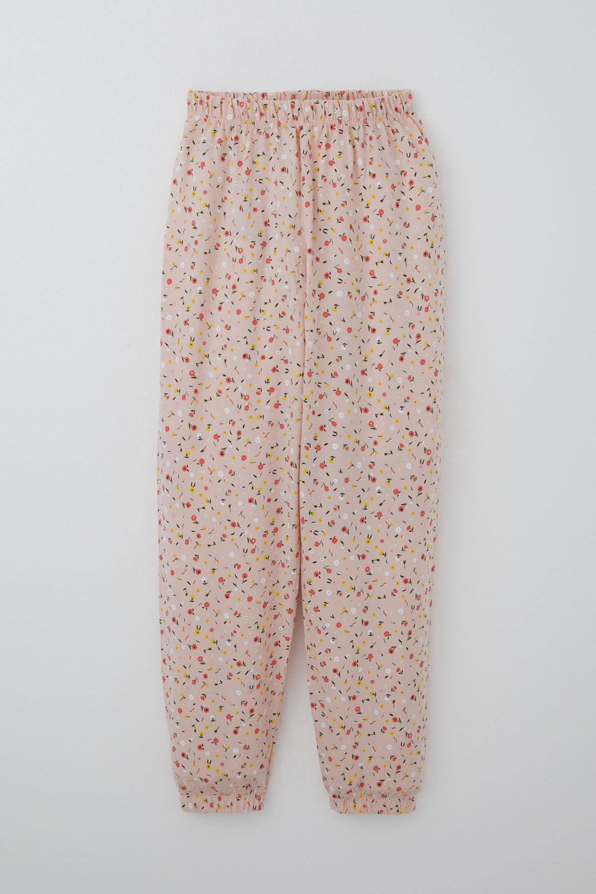 Breeze Kız Çocuk Pijama Takımı Renkli Minik Çiçek Desenli Pudra (4-8 Yaş)