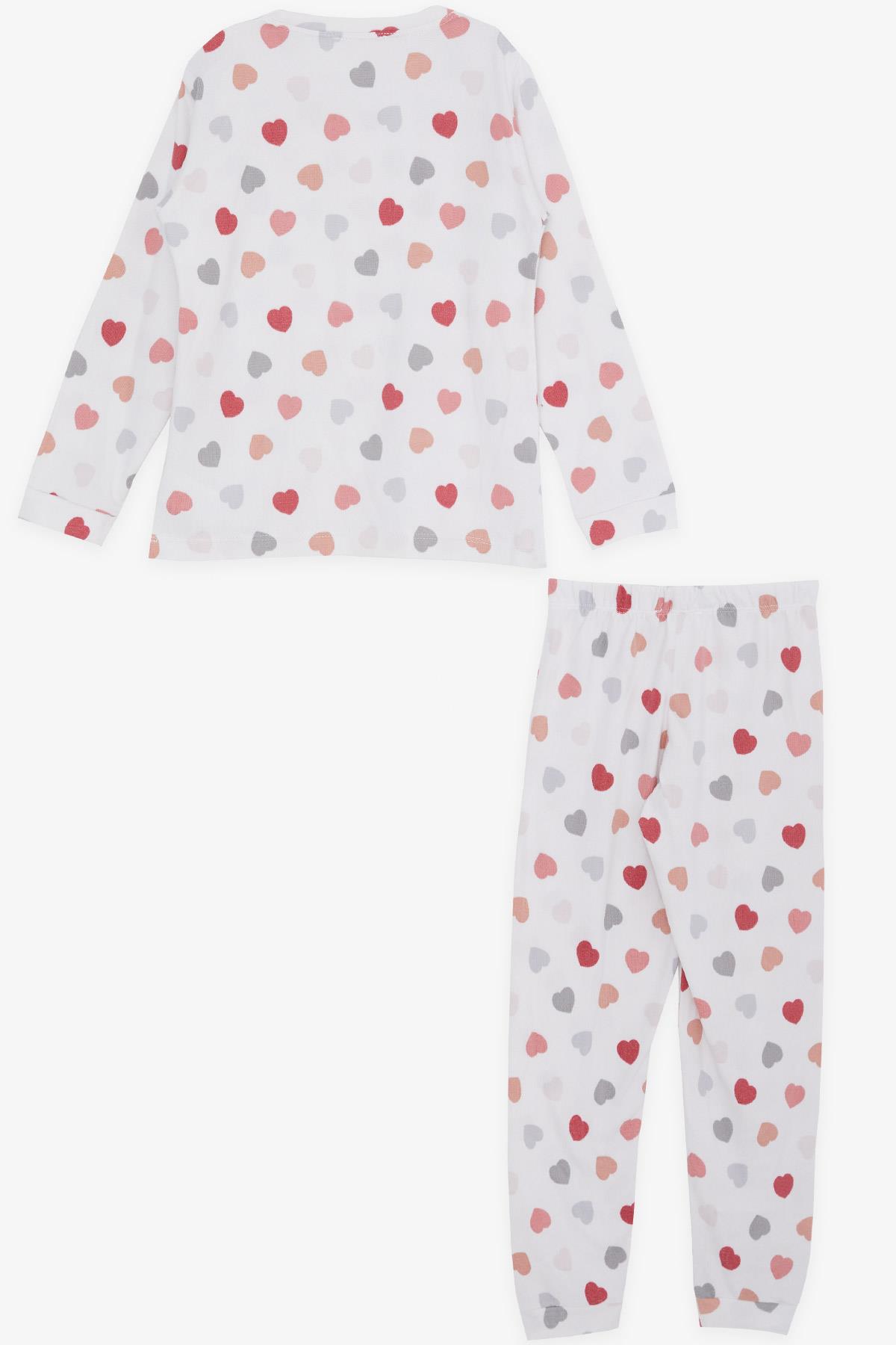 Breeze Kız Çocuk Pijama Takımı Renkli Kalp Desenli Ekru (6-12 Yaş)