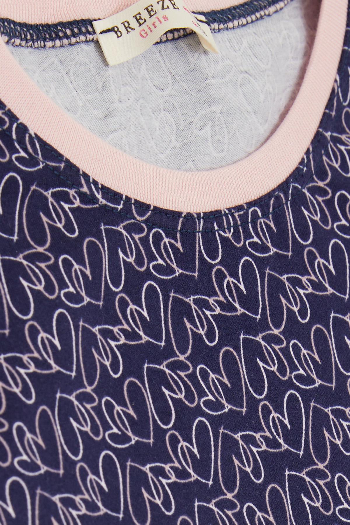 Breeze Kız Çocuk Pijama Takımı Renkli Kalp Desenli Lacivert (6 Yaş)
