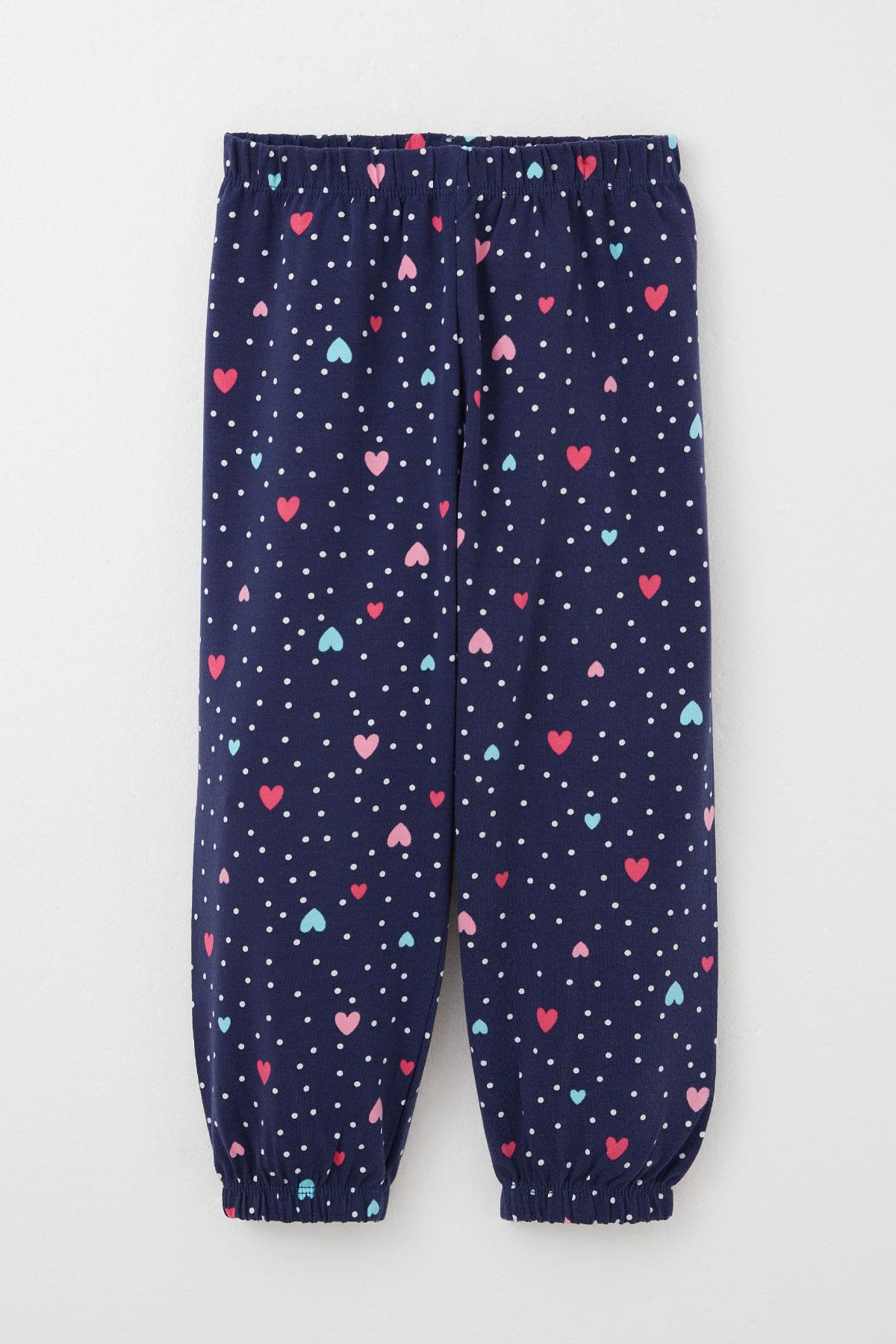 Breeze Kız Çocuk Pijama Takımı Renkli Kalp Desenli Puantiyeli Lacivert (1-3 Yaş)
