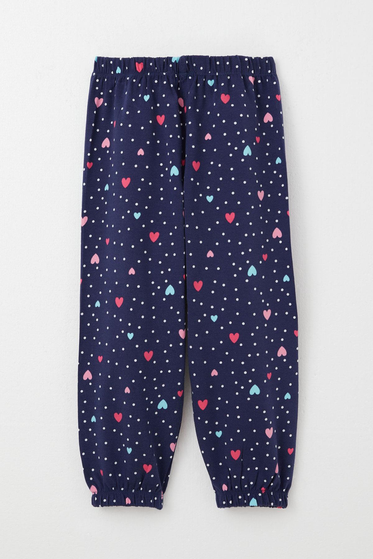 Breeze Kız Çocuk Pijama Takımı Renkli Kalp Desenli Puantiyeli Lacivert (1-3 Yaş)