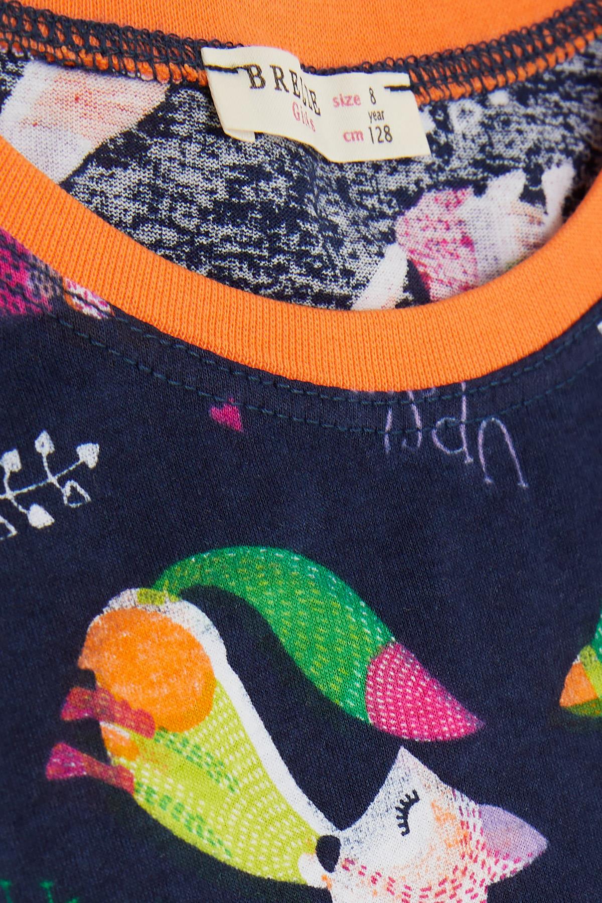 Breeze Kız Çocuk Pijama Takımı Sevimli Renkli Tilkicik Desenli Lacivert (4-8 Yaş)