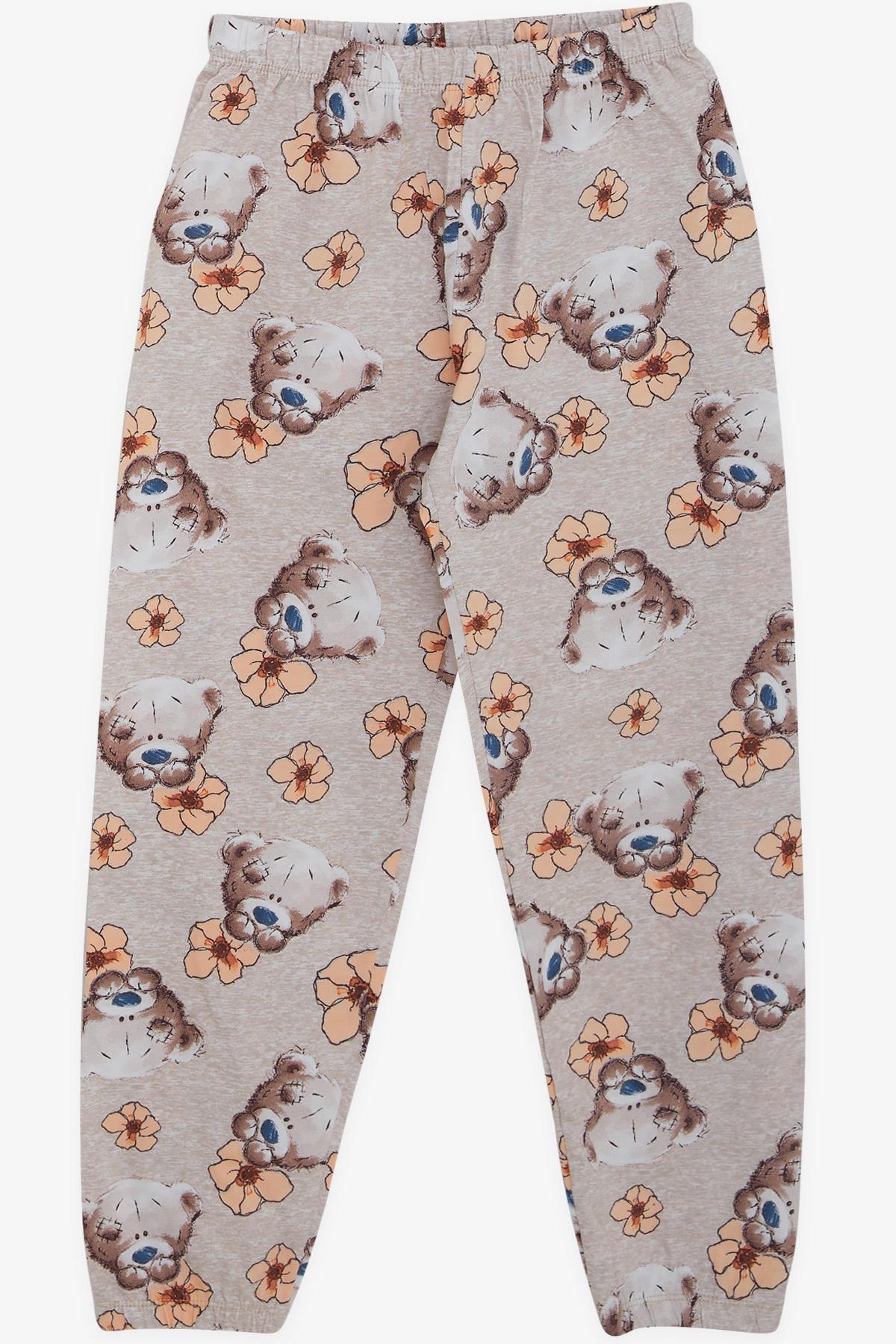 Breeze Kız Çocuk Pijama Takımı Sevimli Ayıcık Desenli Bej Melanj (4-8 Yaş)