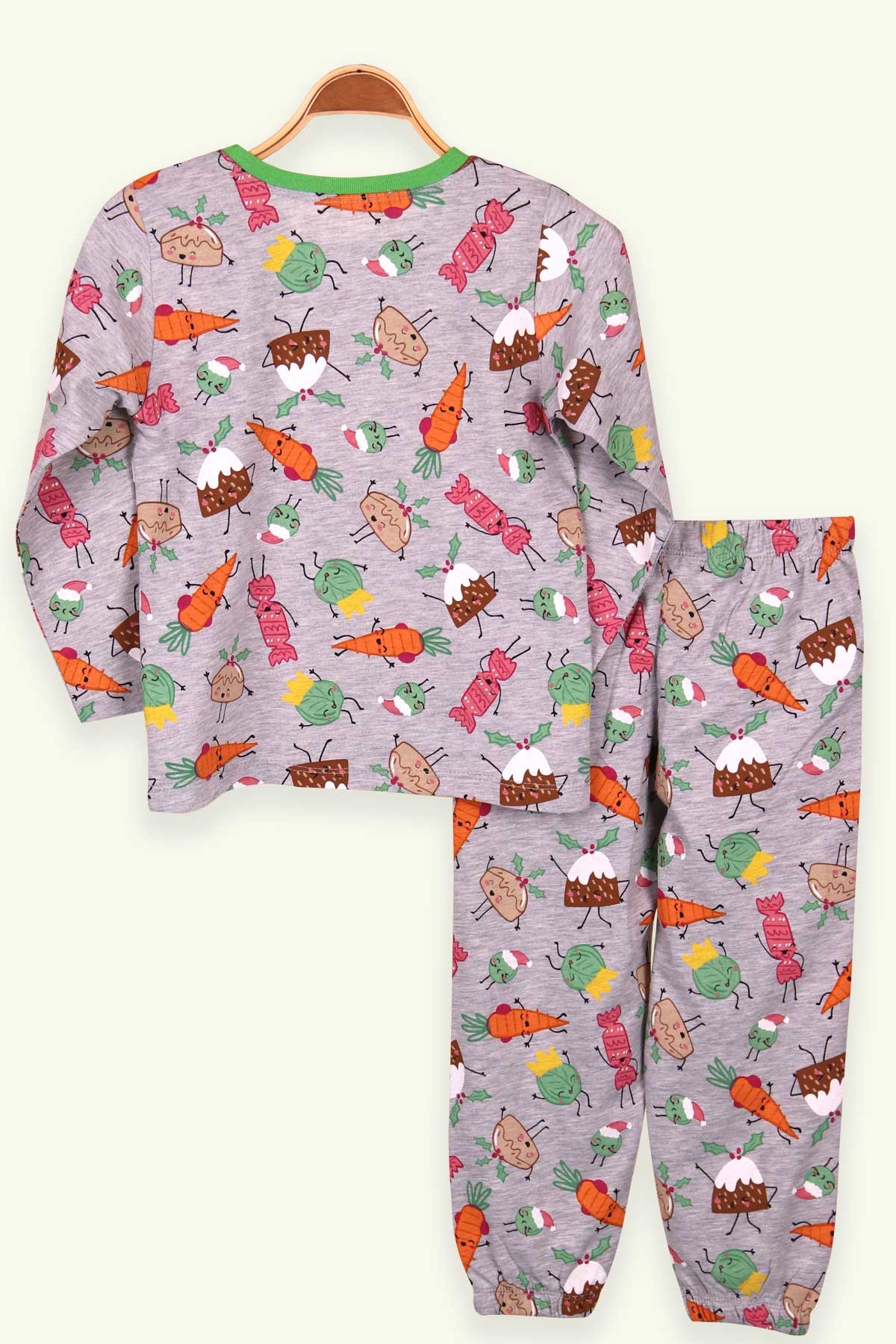 Breeze Kız Çocuk Pijama Takımı Sevimli Sebzeler Gri (4-8 Yaş)