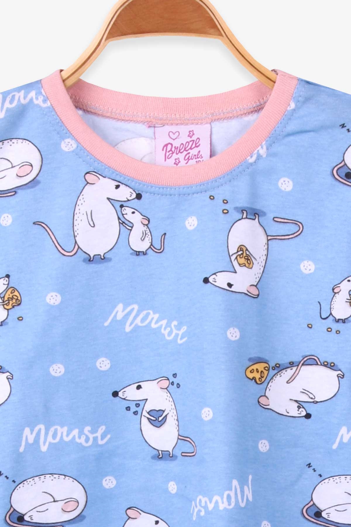 Breeze Kız Çocuk Pijama Takımı Sevimli Fare Mavi (4-8 Yaş)