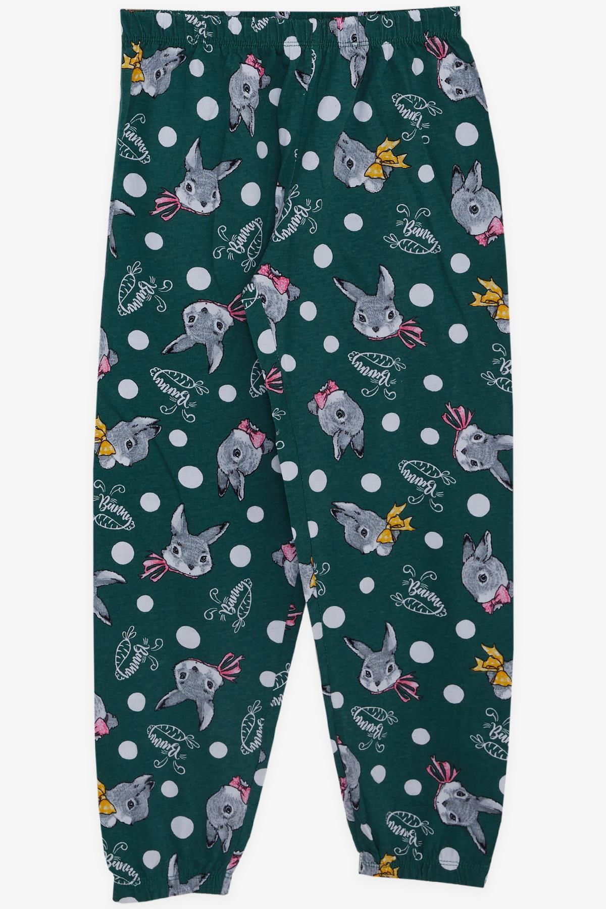 Breeze Kız Çocuk Pijama Takımı Sevimli Tavşancık Desenli Yeşil (5-9 Yaş)