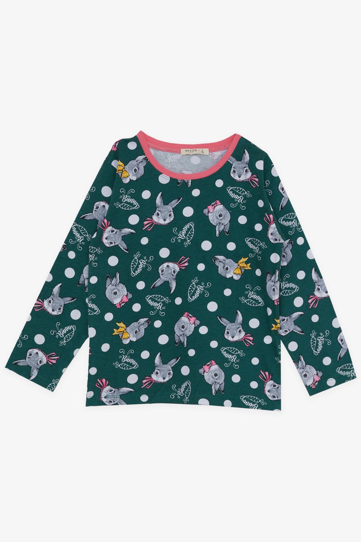 Breeze Kız Çocuk Pijama Takımı Sevimli Tavşancık Desenli Yeşil (5-9 Yaş)