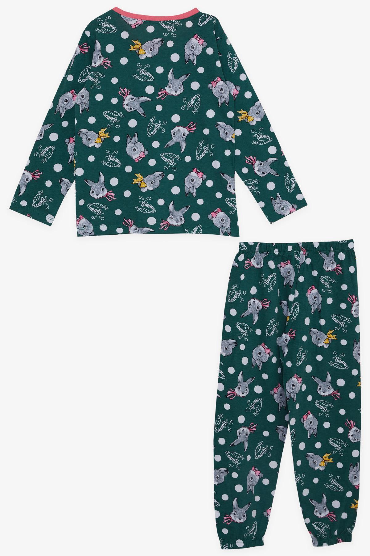 Breeze Kız Çocuk Pijama Takımı Sevimli Tavşancık Desenli Yeşil (5-9 Yaş)