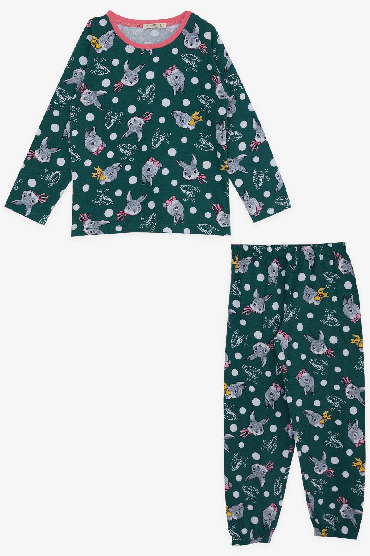 Breeze Kız Çocuk Pijama Takımı Sevimli Tavşancık Desenli Yeşil (5-9 Yaş)