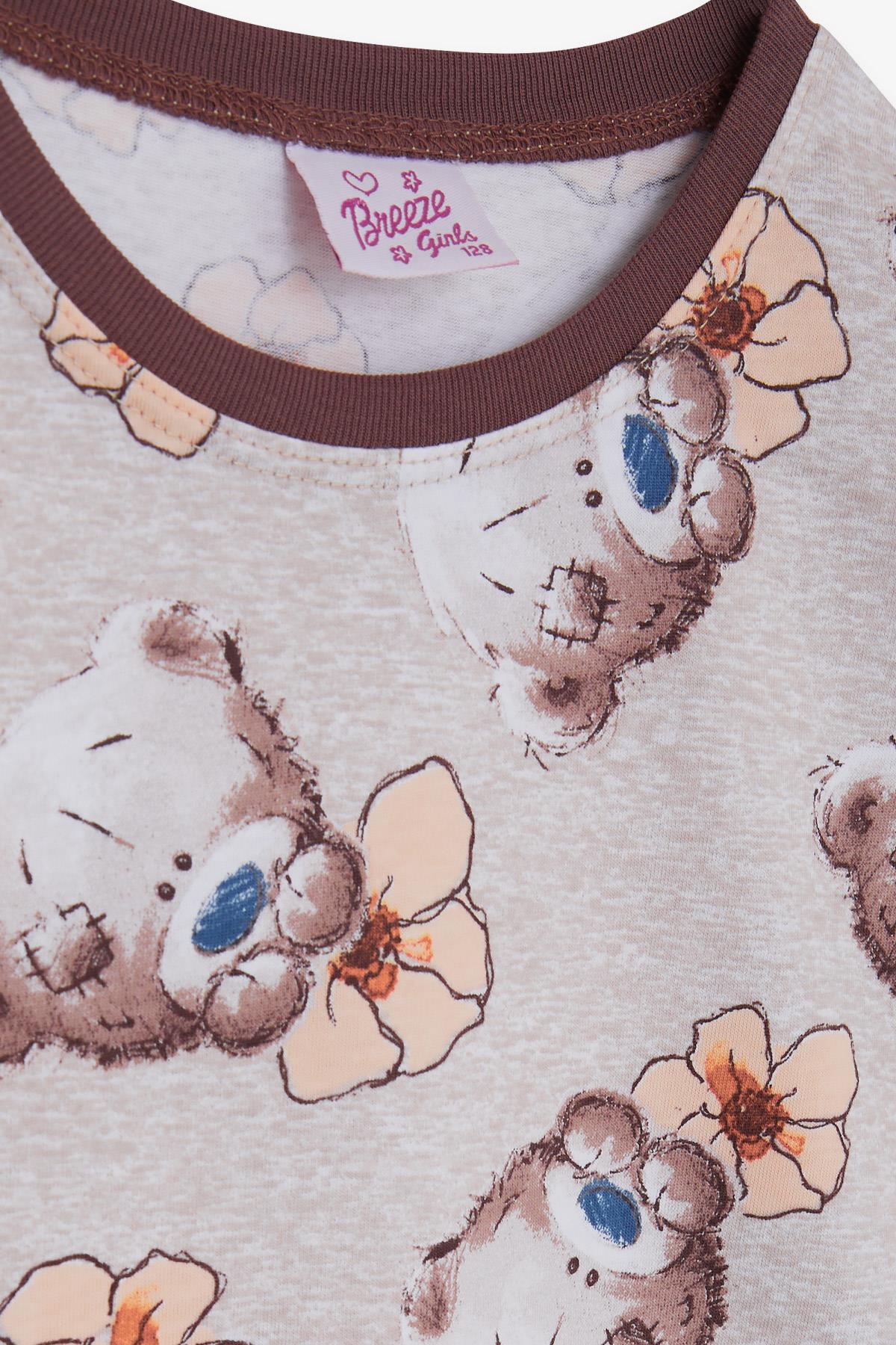 Breeze Kız Çocuk Pijama Takımı Sevimli Ayıcık Desenli Bej Melanj (4-8 Yaş)