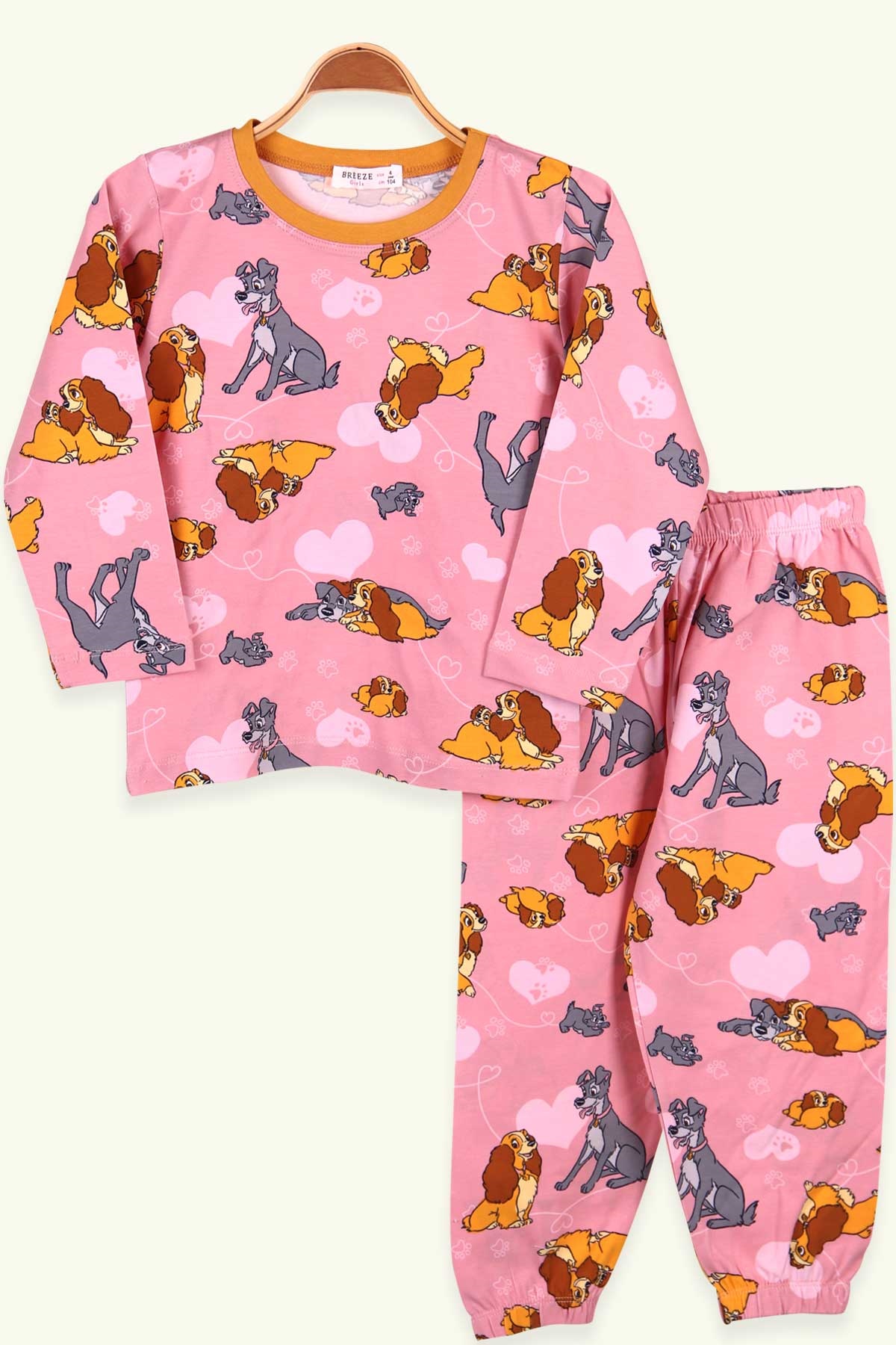 Breeze Kız Çocuk Pijama Takımı Sevimli Köpekli Pudra (4-8 Yaş)