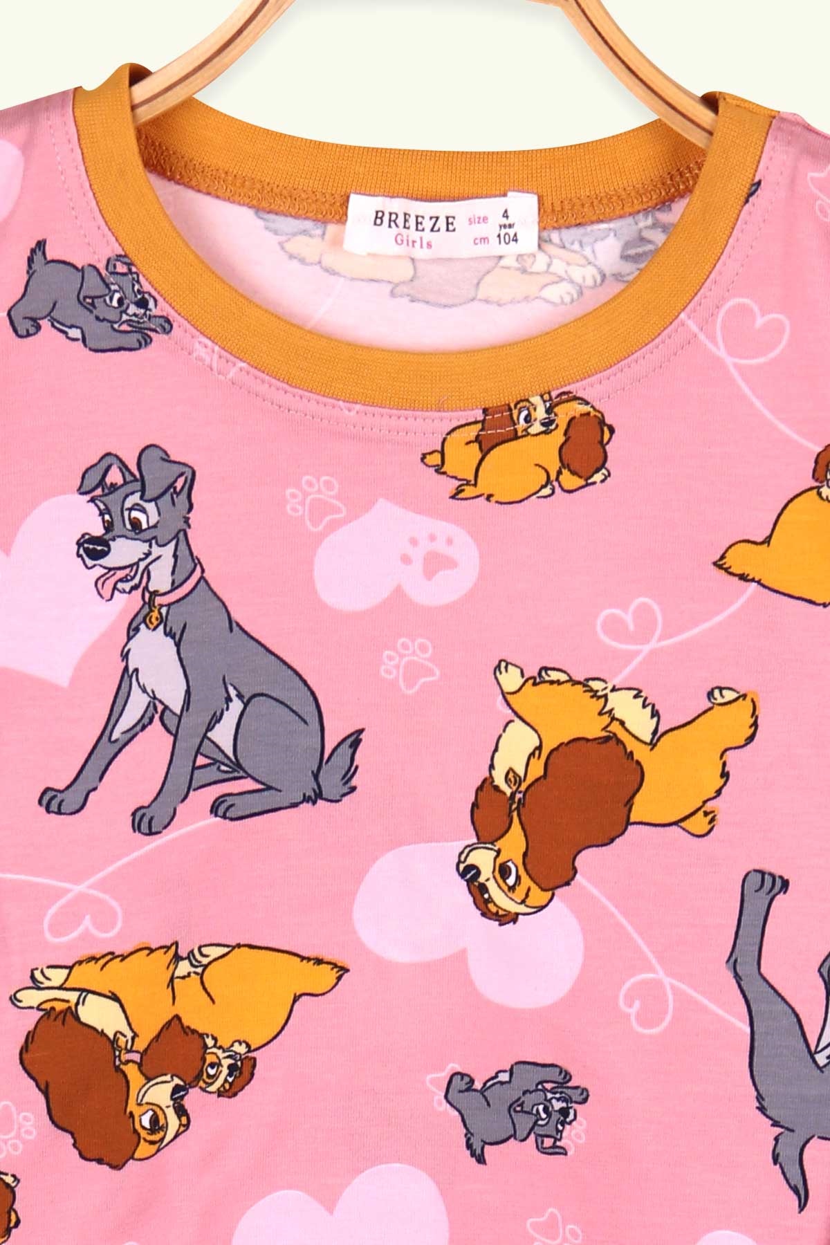 Breeze Kız Çocuk Pijama Takımı Sevimli Köpekli Pudra (4-8 Yaş)