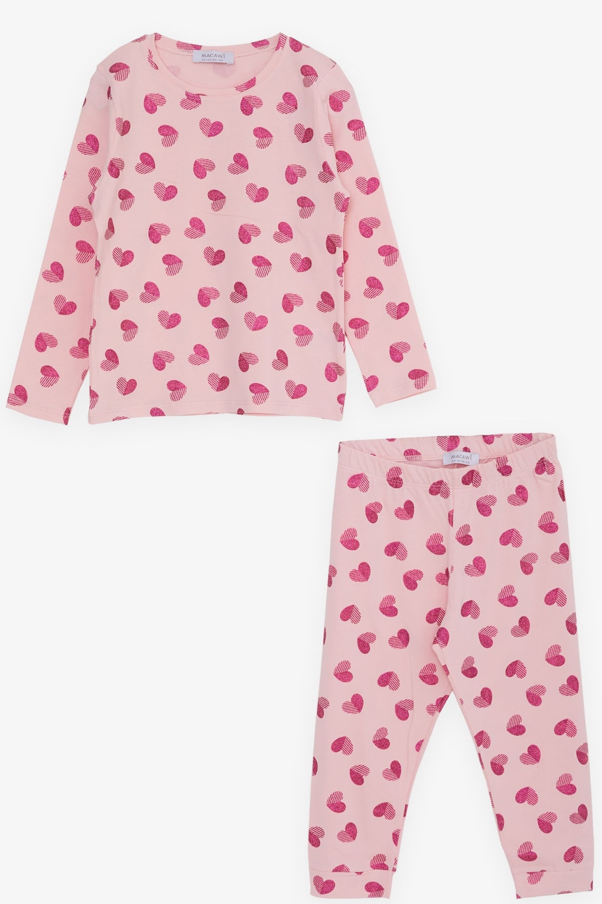 Breeze Kız Çocuk Pijama Takımı Simli Kalp Baskılı Pembe (3-7 Yaş)