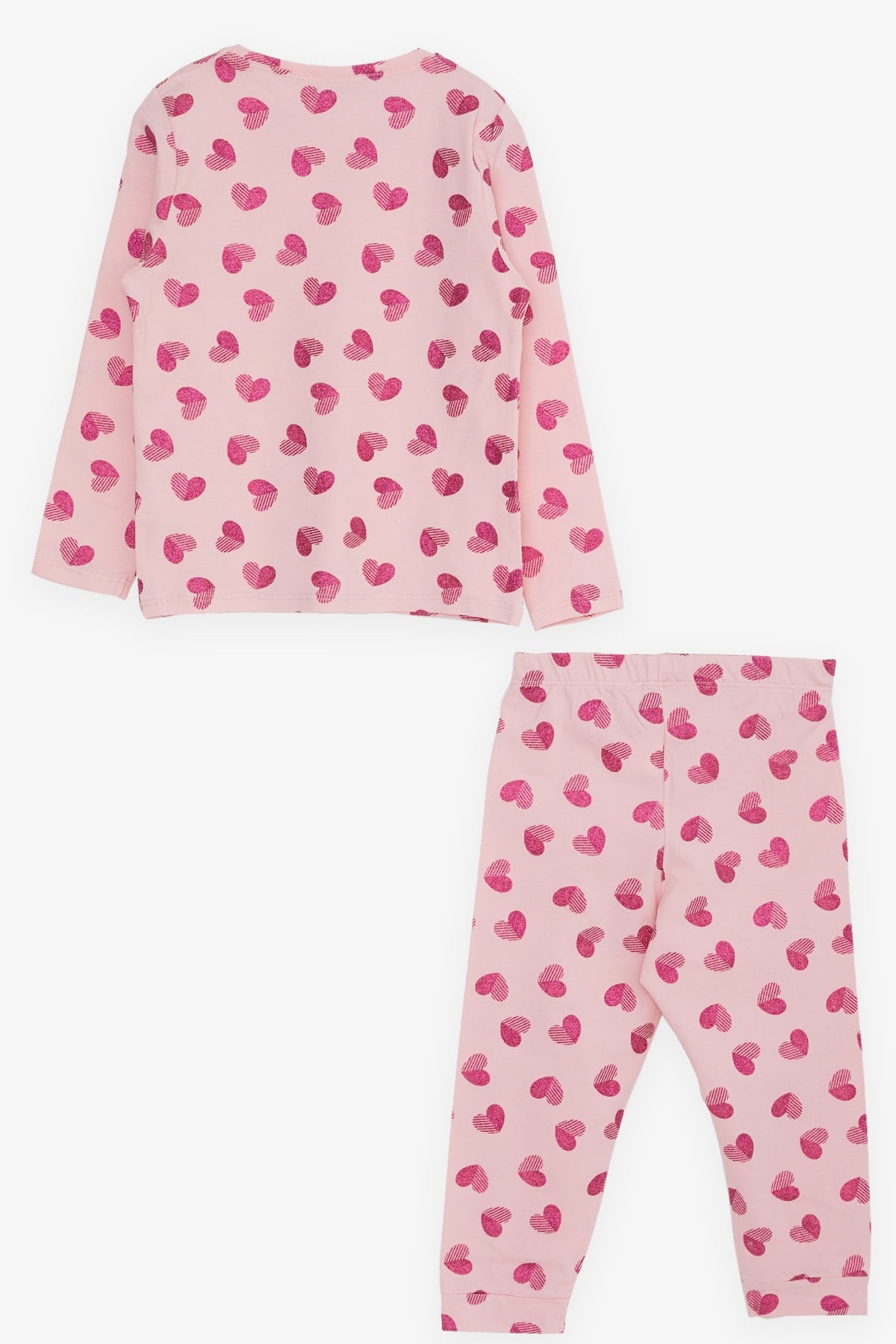Breeze Kız Çocuk Pijama Takımı Simli Kalp Baskılı Pembe (3-7 Yaş)