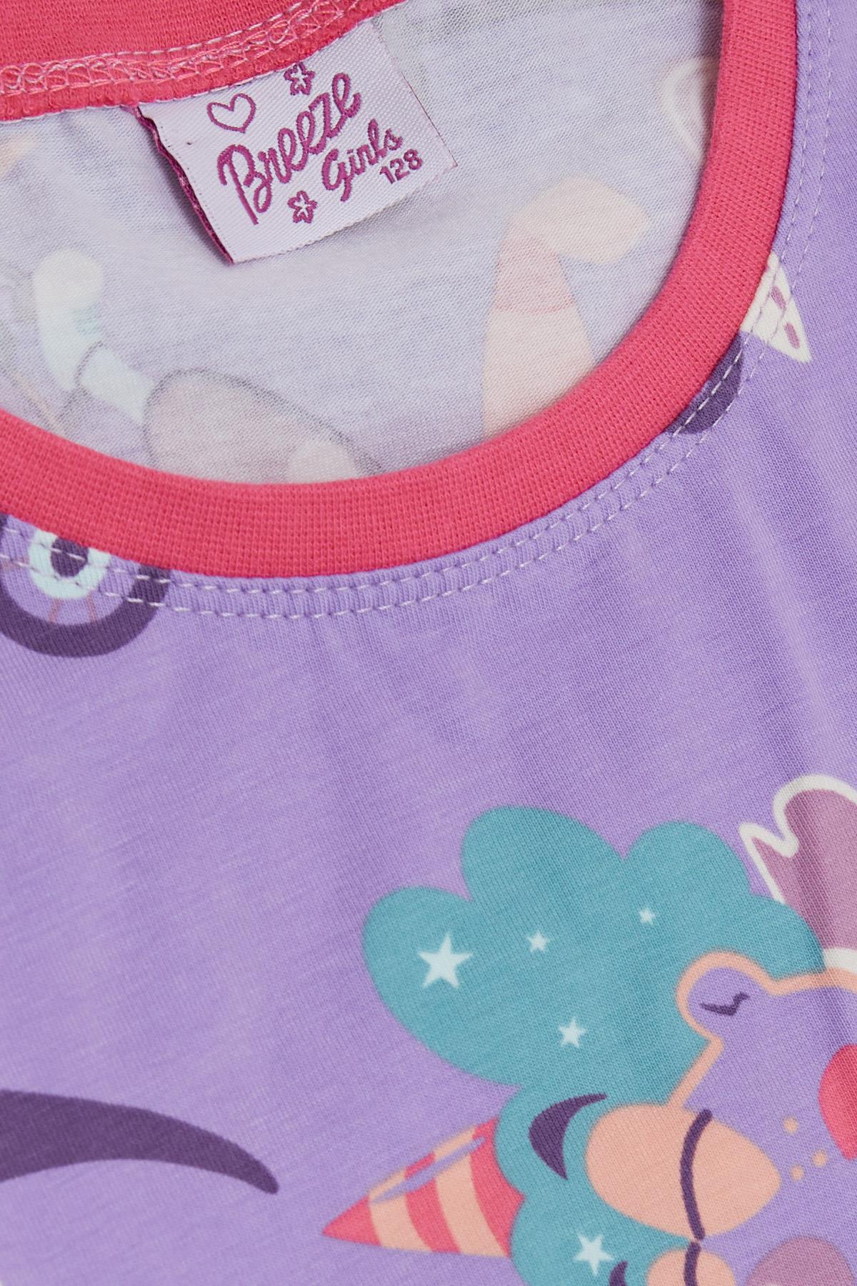 Breeze Kız Çocuk Pijama Takımı Sirk Temalı Lila (4-8 Yaş)