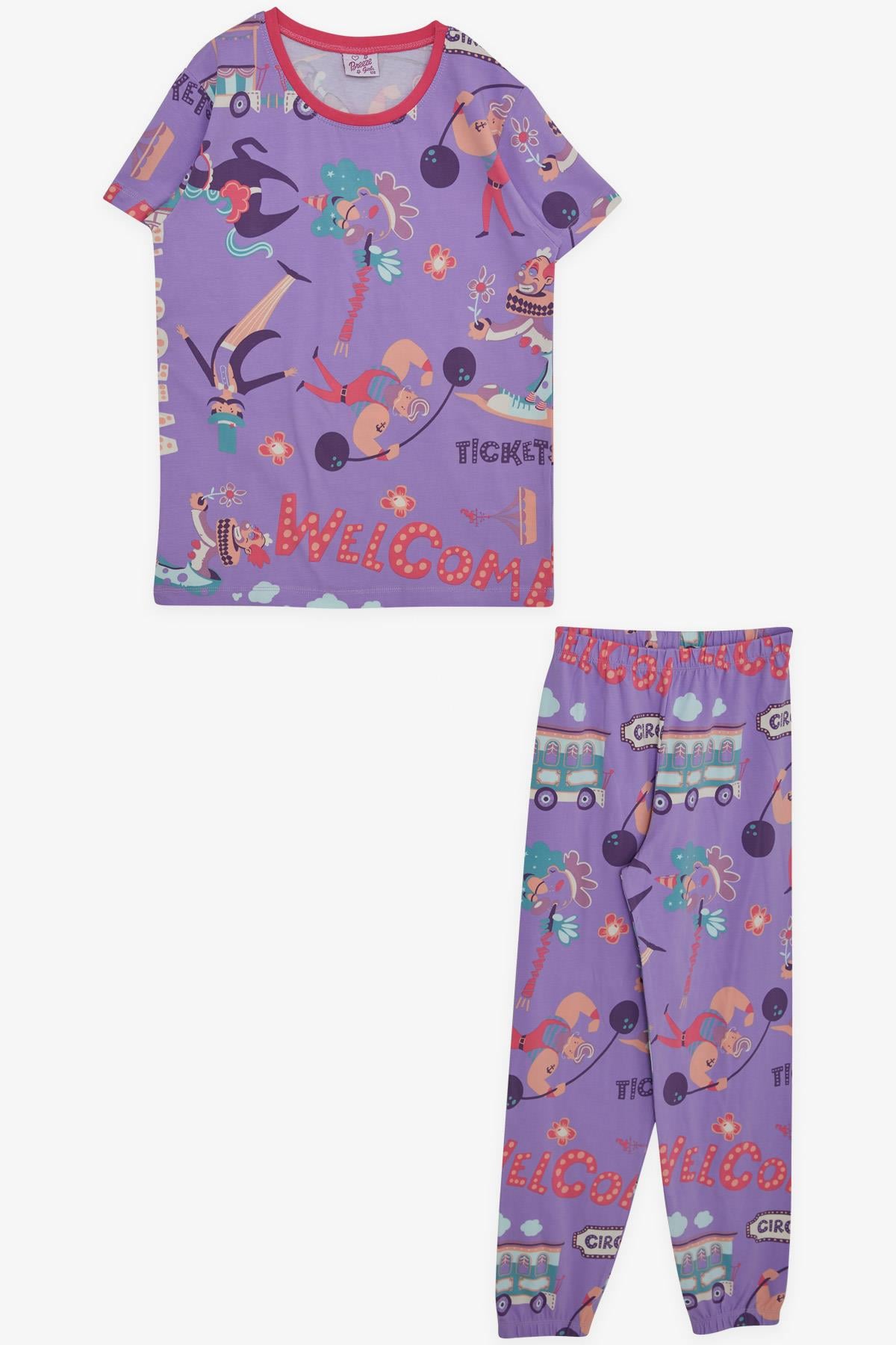 Breeze Kız Çocuk Pijama Takımı Sirk Temalı Lila (4-8 Yaş)