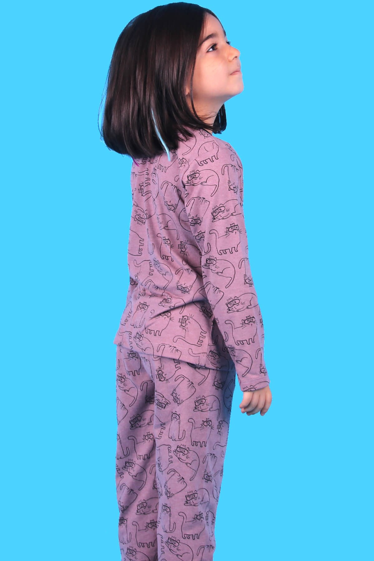 Breeze Kız Çocuk Pijama Takımı Taçlı Kedi Desenli Gülkurusu (3-10 Yaş)