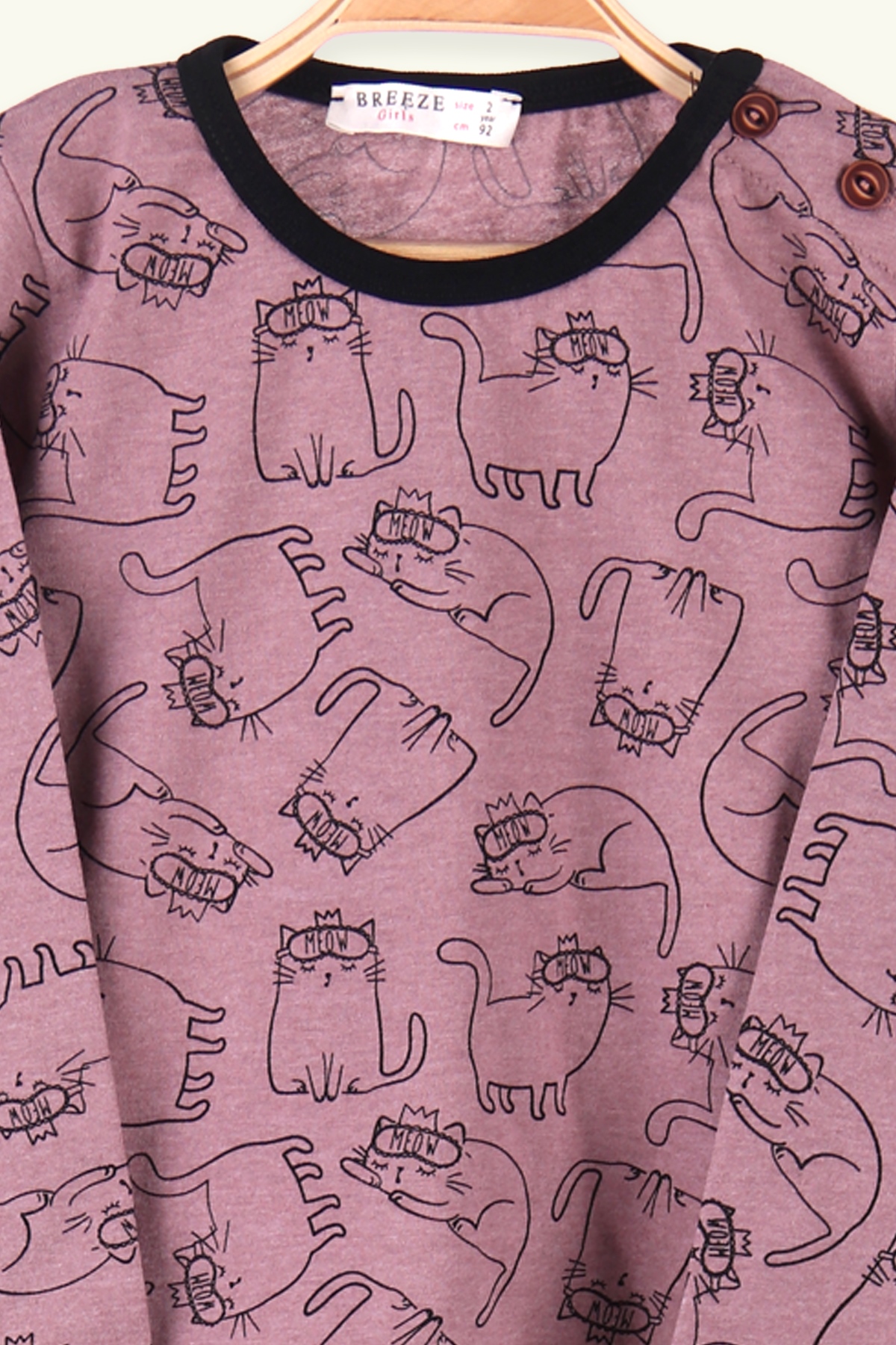 Breeze Kız Çocuk Pijama Takımı Taçlı Kedi Desenli Gülkurusu (2-6 Yaş)