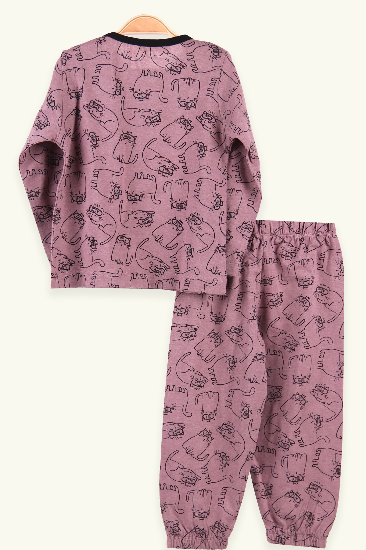 Breeze Kız Çocuk Pijama Takımı Taçlı Kedi Desenli Gülkurusu (2-6 Yaş)