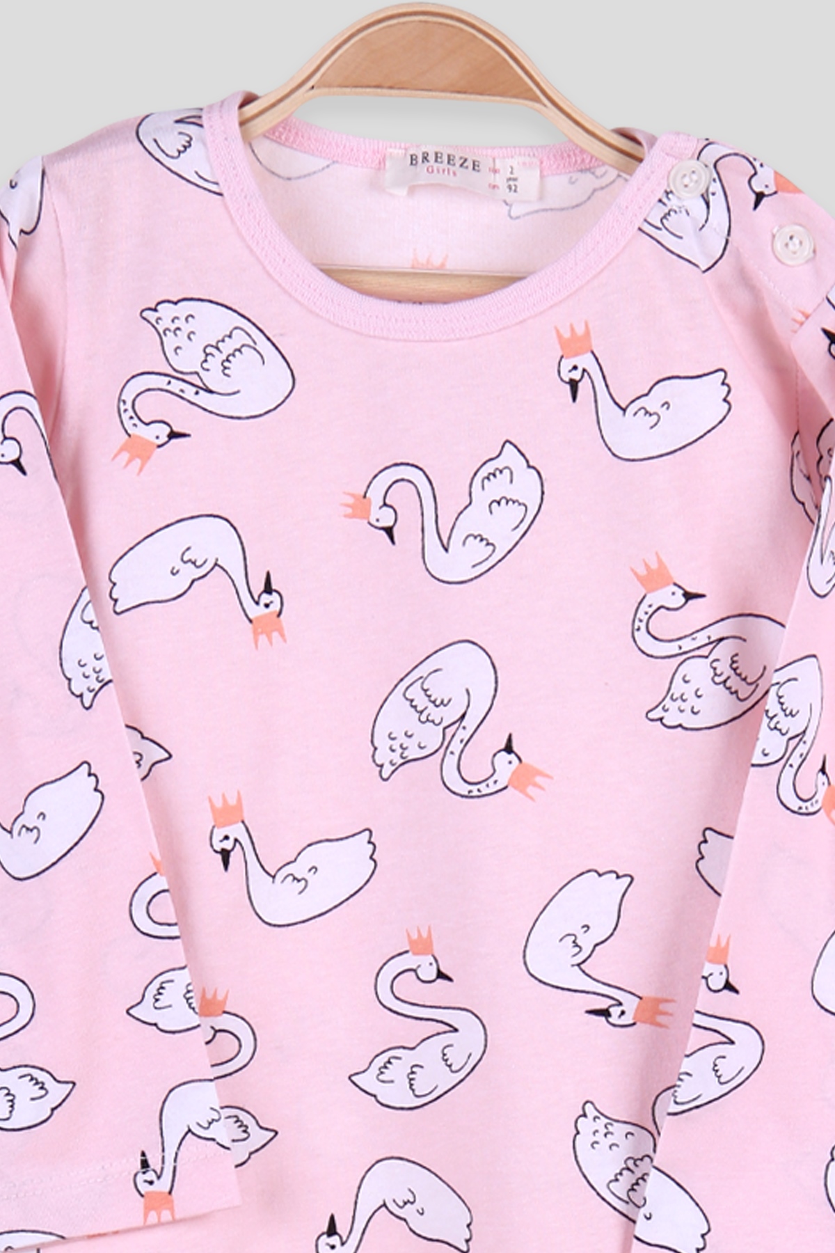 Breeze Kız Çocuk Pijama Takımı Taçlı Kuğu Pudra (2-6 Yaş)