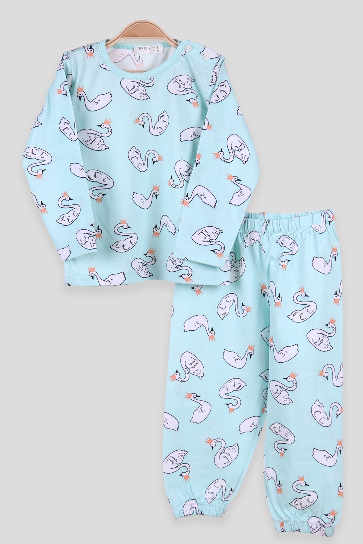 Breeze Kız Çocuk Pijama Takımı Taçlı Kuğu Yeşil (2-6 Yaş)