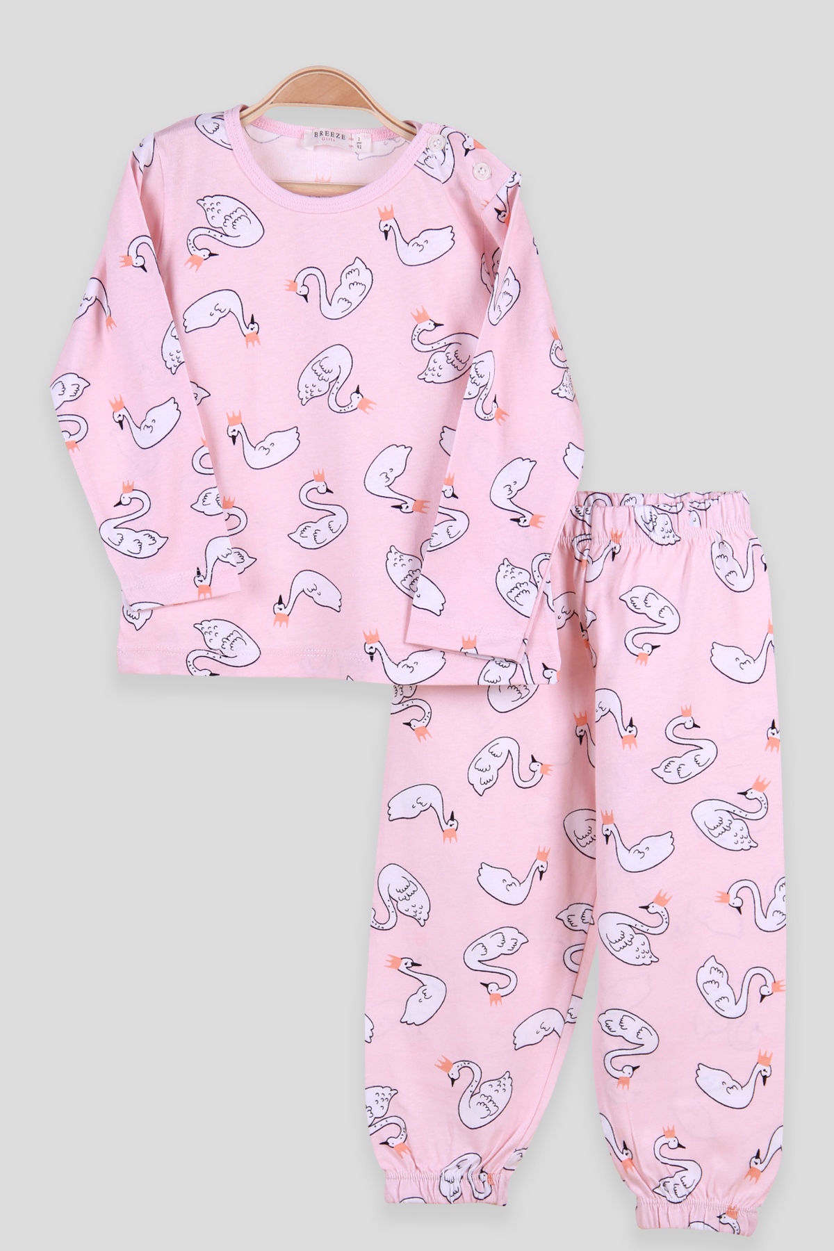 Breeze Kız Çocuk Pijama Takımı Taçlı Kuğu Pudra (2-6 Yaş)