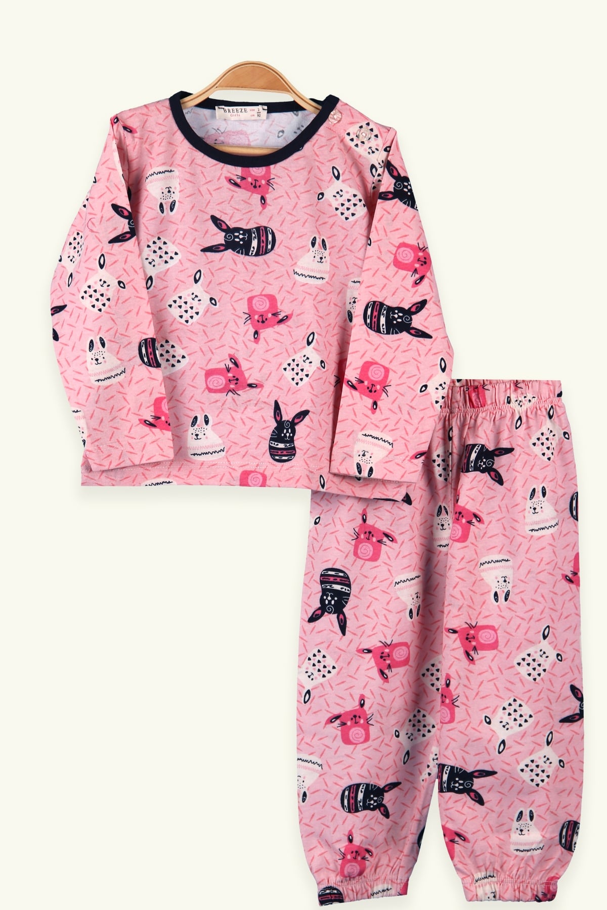 Breeze Kız Çocuk Pijama Takımı Tavşan Desenli Pembe (2-6 Yaş)
