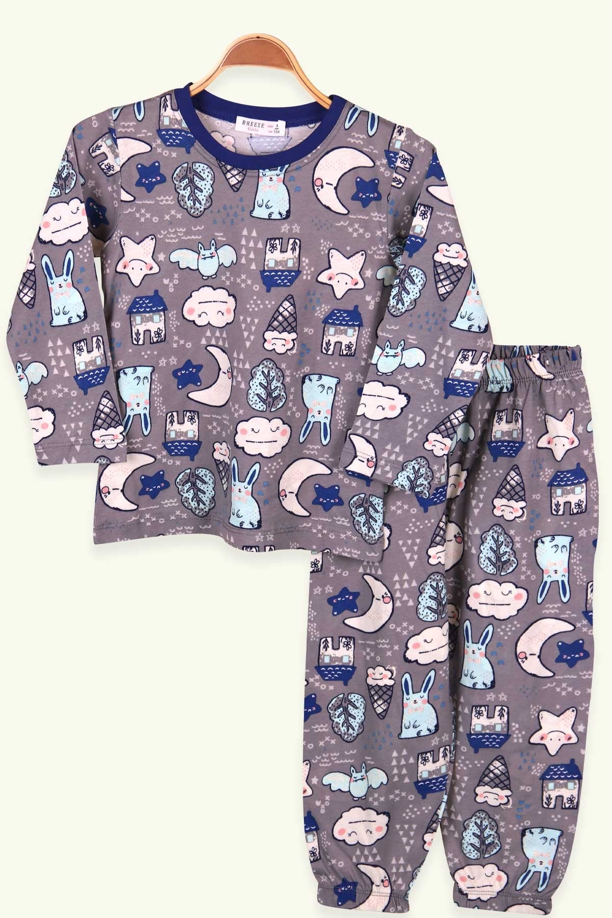 Breeze Kız Çocuk Pijama Takımı Tavşanlı Lacivert (4-8 Yaş)