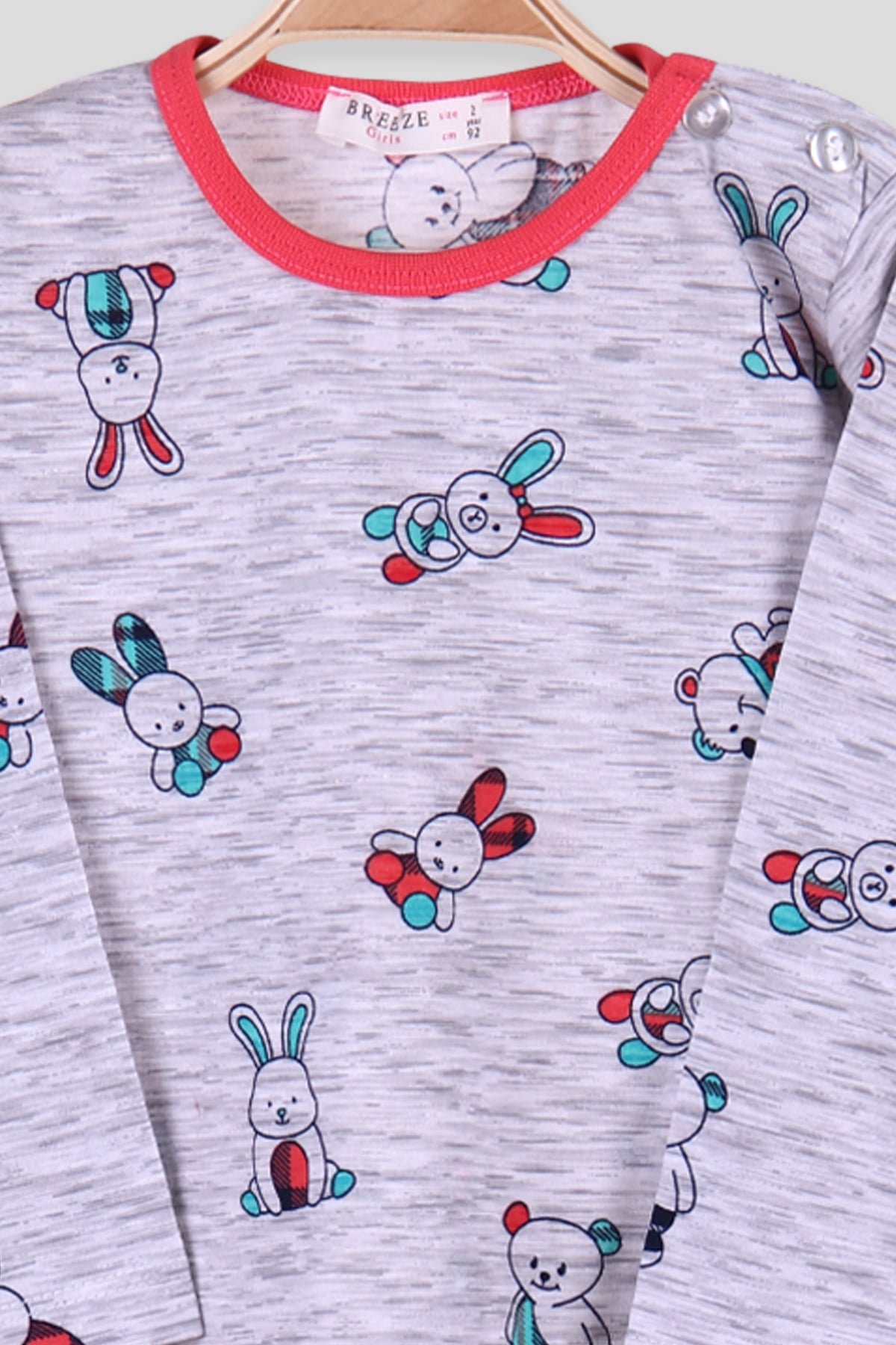 Breeze Kız Çocuk Pijama Takımı Tavşanlı Gri (2-6 Yaş)