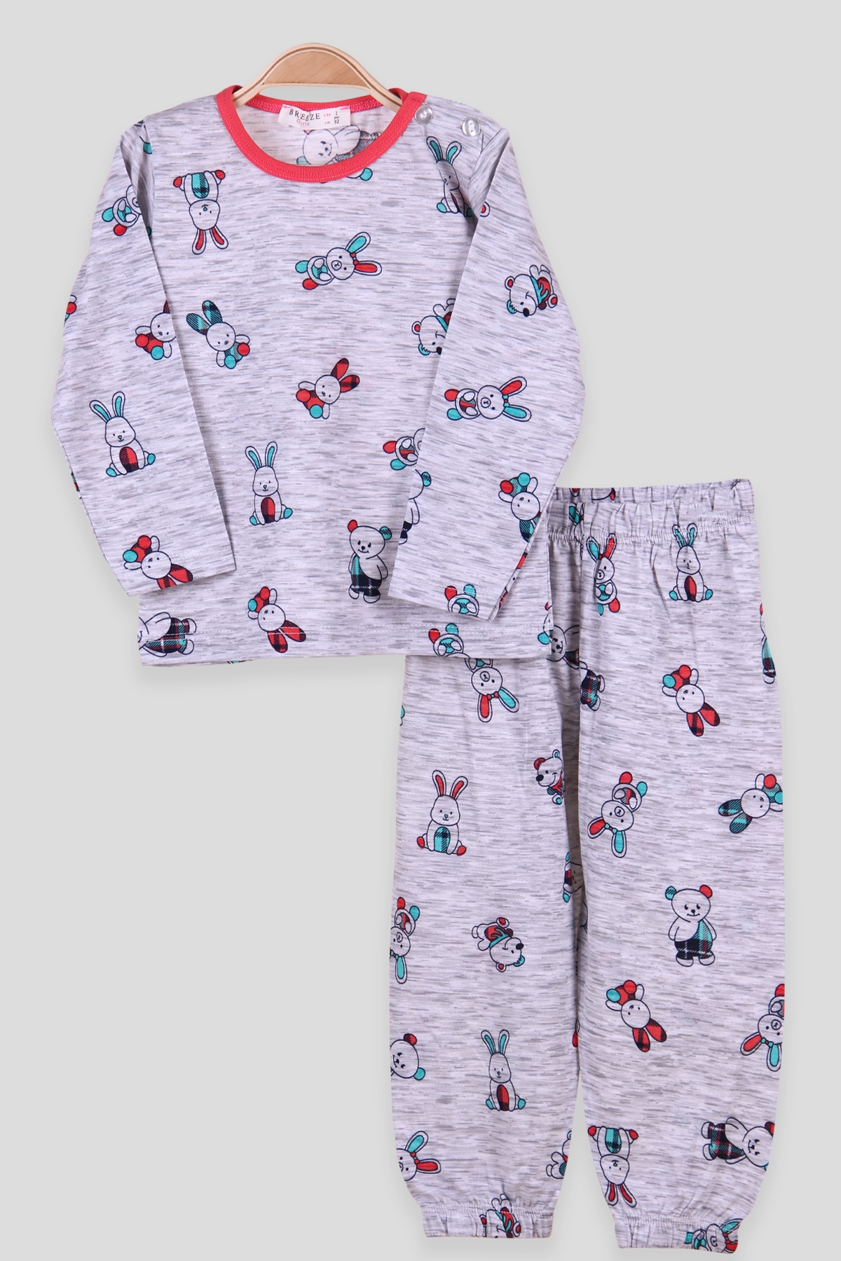 Breeze Kız Çocuk Pijama Takımı Tavşanlı Gri (2-6 Yaş)