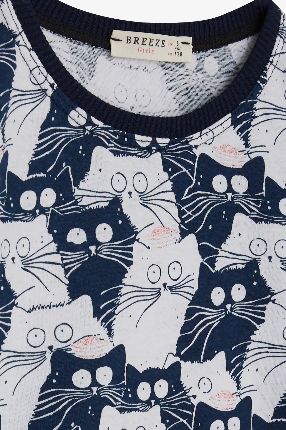 Breeze Kız Çocuk Pijama Takımı Tedirgin Kedicik Desenli Karışık Renk (4-8 Yaş)