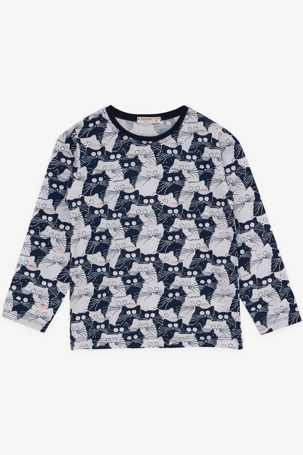 Breeze Kız Çocuk Pijama Takımı Tedirgin Kedicik Desenli Karışık Renk (4-8 Yaş)