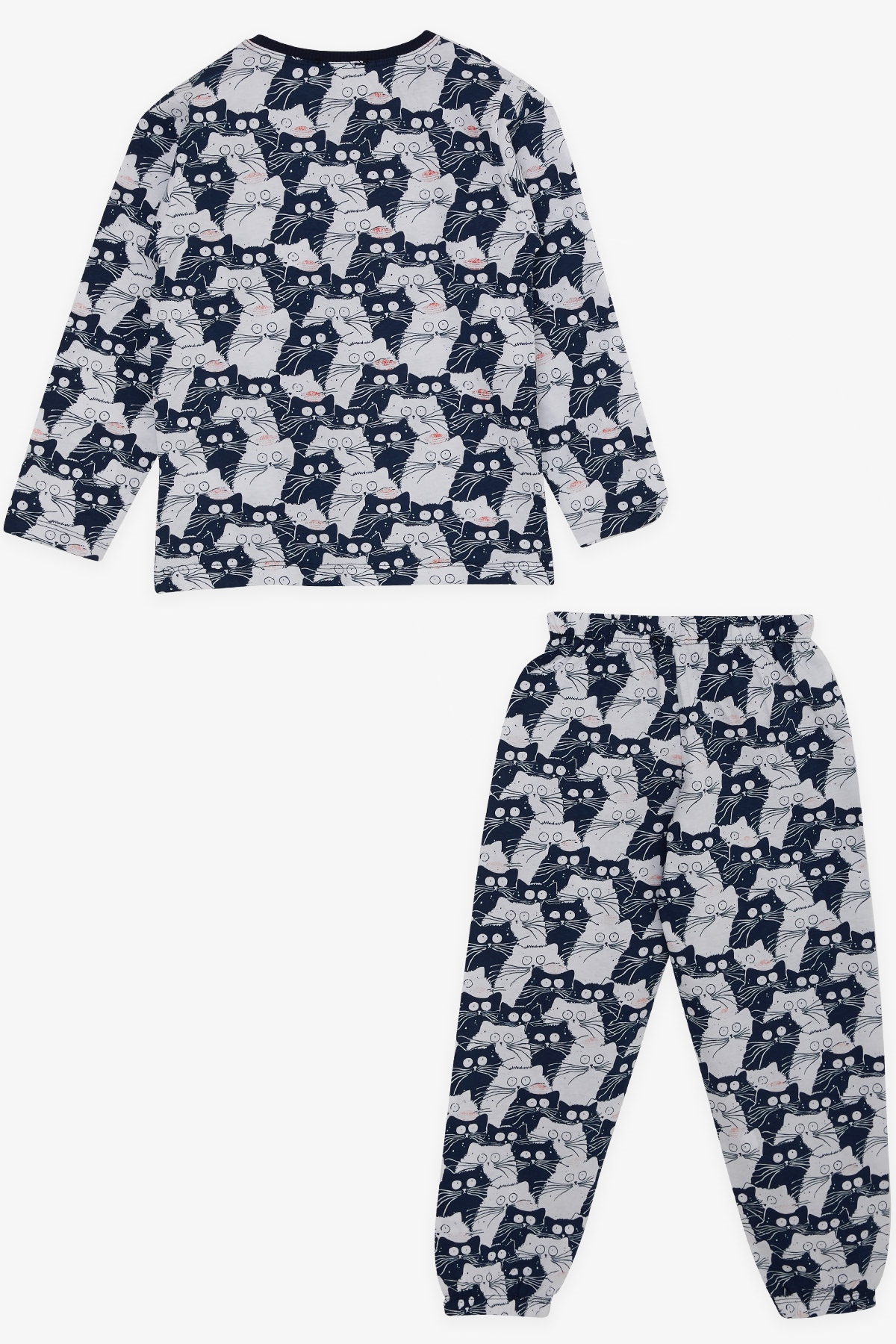Breeze Kız Çocuk Pijama Takımı Tedirgin Kedicik Desenli Karışık Renk (4-8 Yaş)
