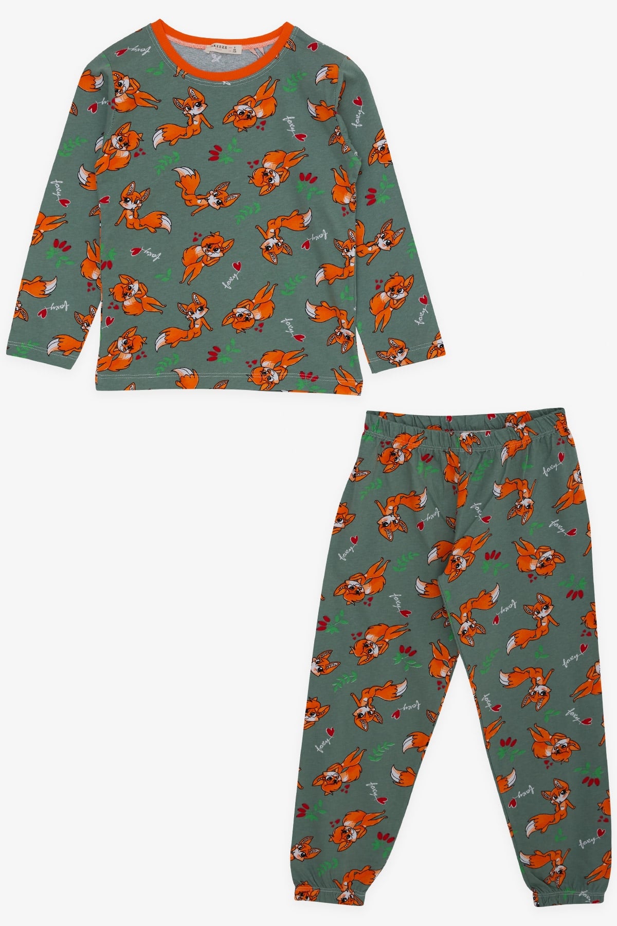 Breeze Kız Çocuk Pijama Takımı Tilkicik Desenli Mint Yeşili (4-8 Yaş)