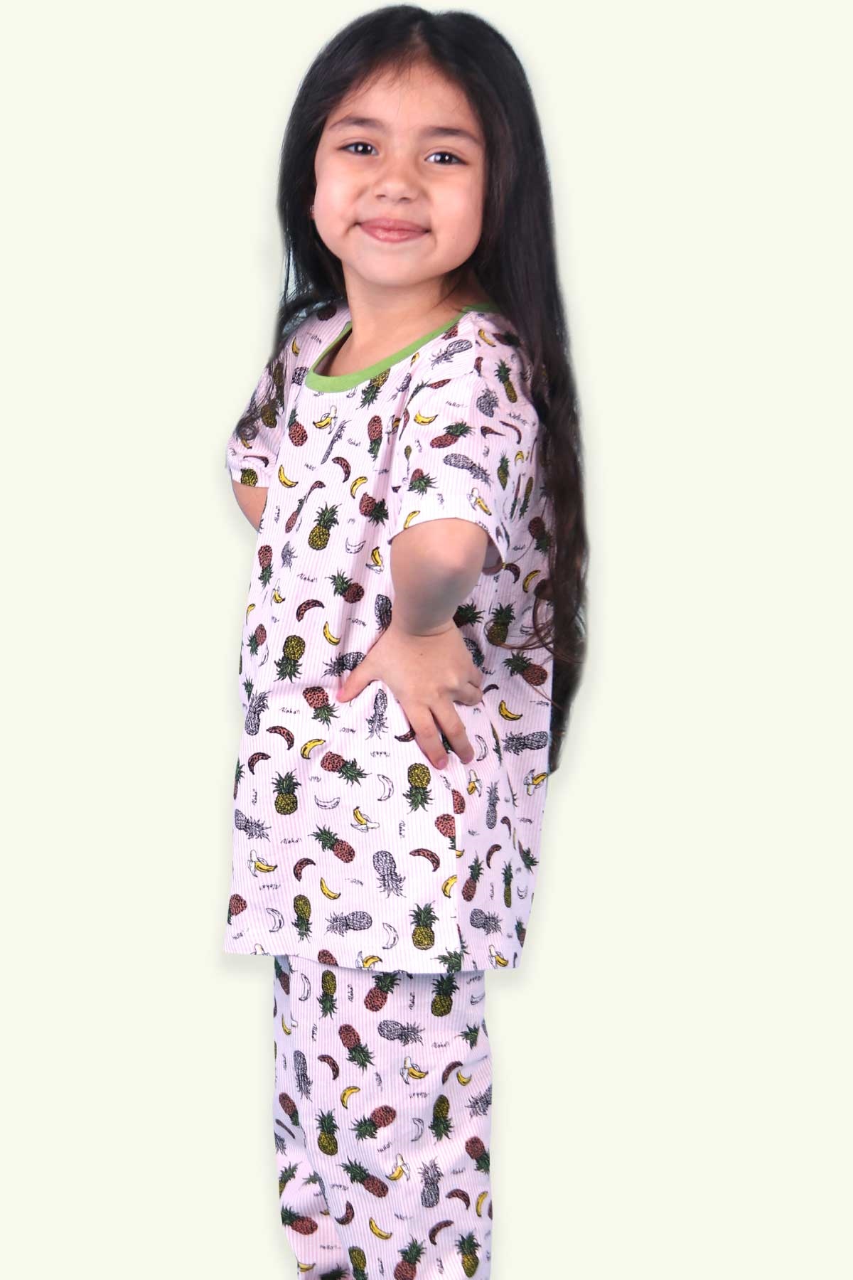 Breeze Kız Çocuk Pijama Takımı Tropik Meyve Temalı Pudra (4-12 Yaş)