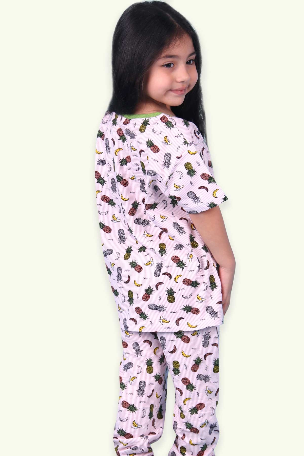 Breeze Kız Çocuk Pijama Takımı Tropik Meyve Temalı Pudra (4-12 Yaş)