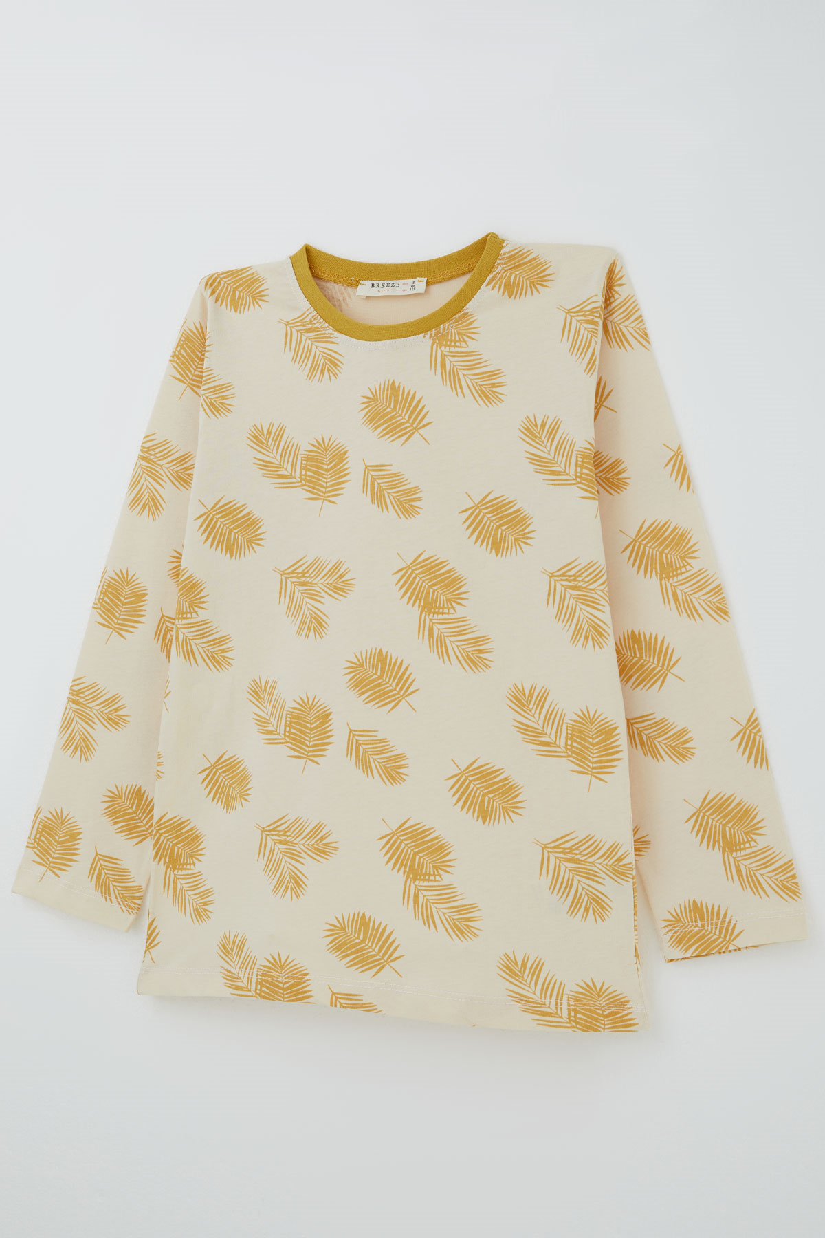 Breeze Kız Çocuk Pijama Takımı Tropik Yaprak Desenli Krem (4-8 Yaş)