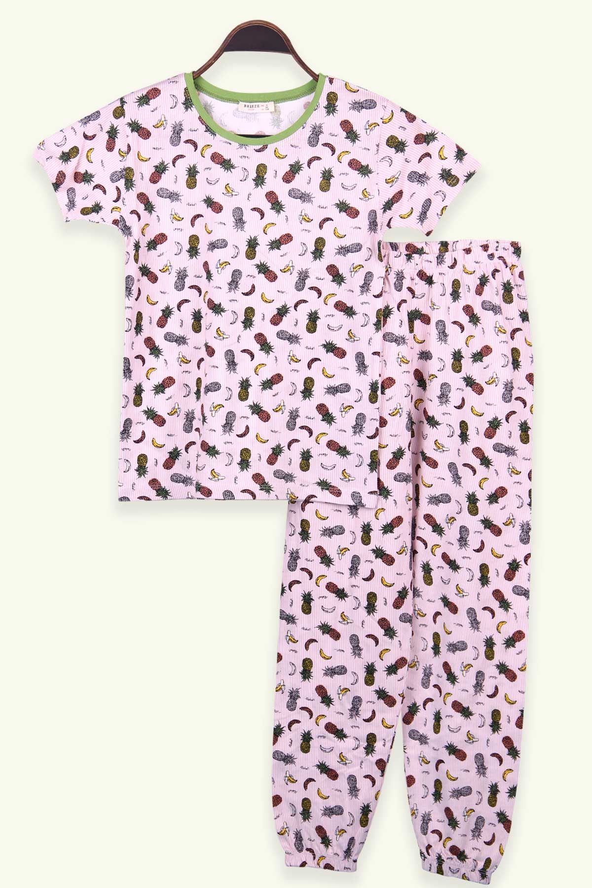 Breeze Kız Çocuk Pijama Takımı Tropik Meyve Temalı Pudra (4-12 Yaş)