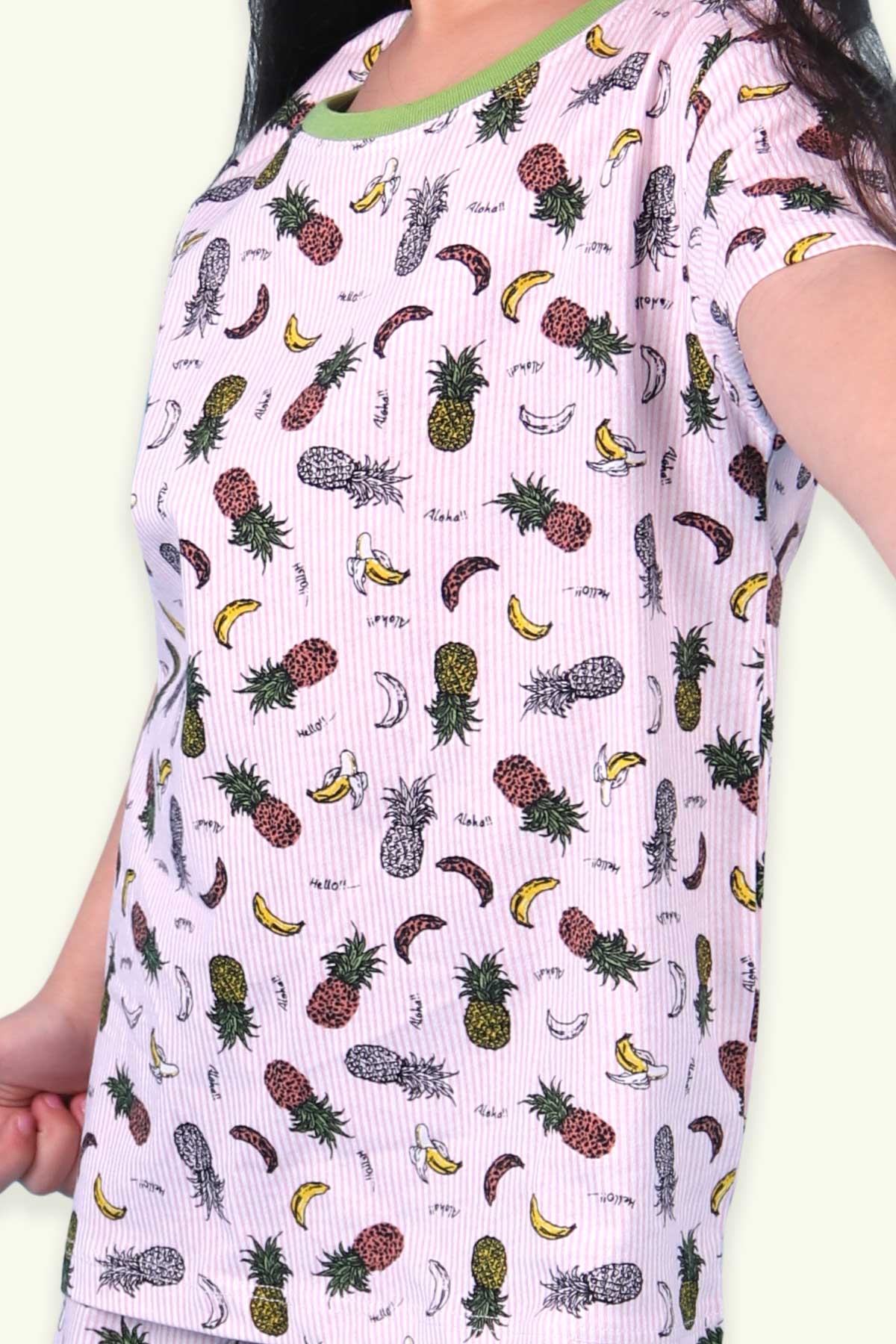 Breeze Kız Çocuk Pijama Takımı Tropik Meyve Temalı Pudra (4-12 Yaş)