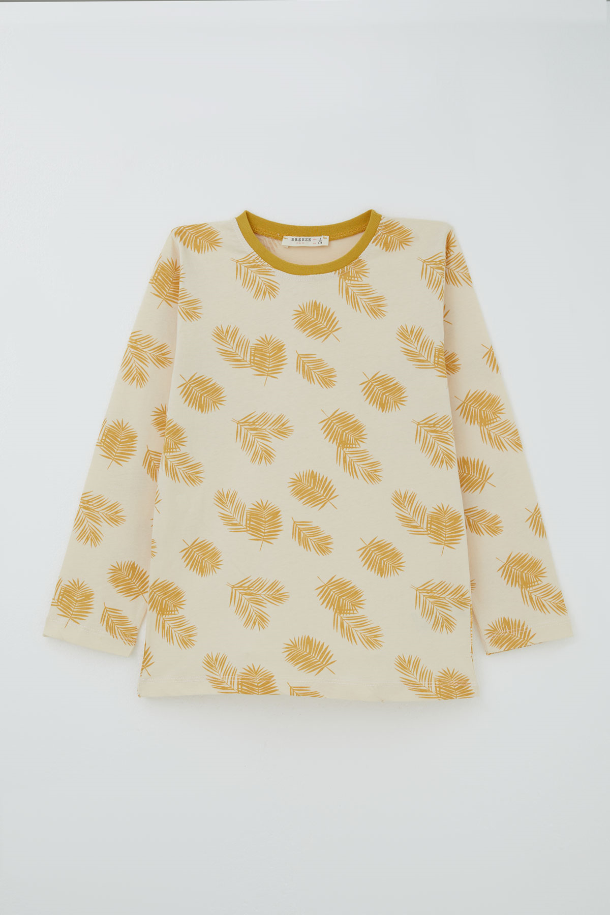Breeze Kız Çocuk Pijama Takımı Tropik Yaprak Desenli Krem (4-8 Yaş)