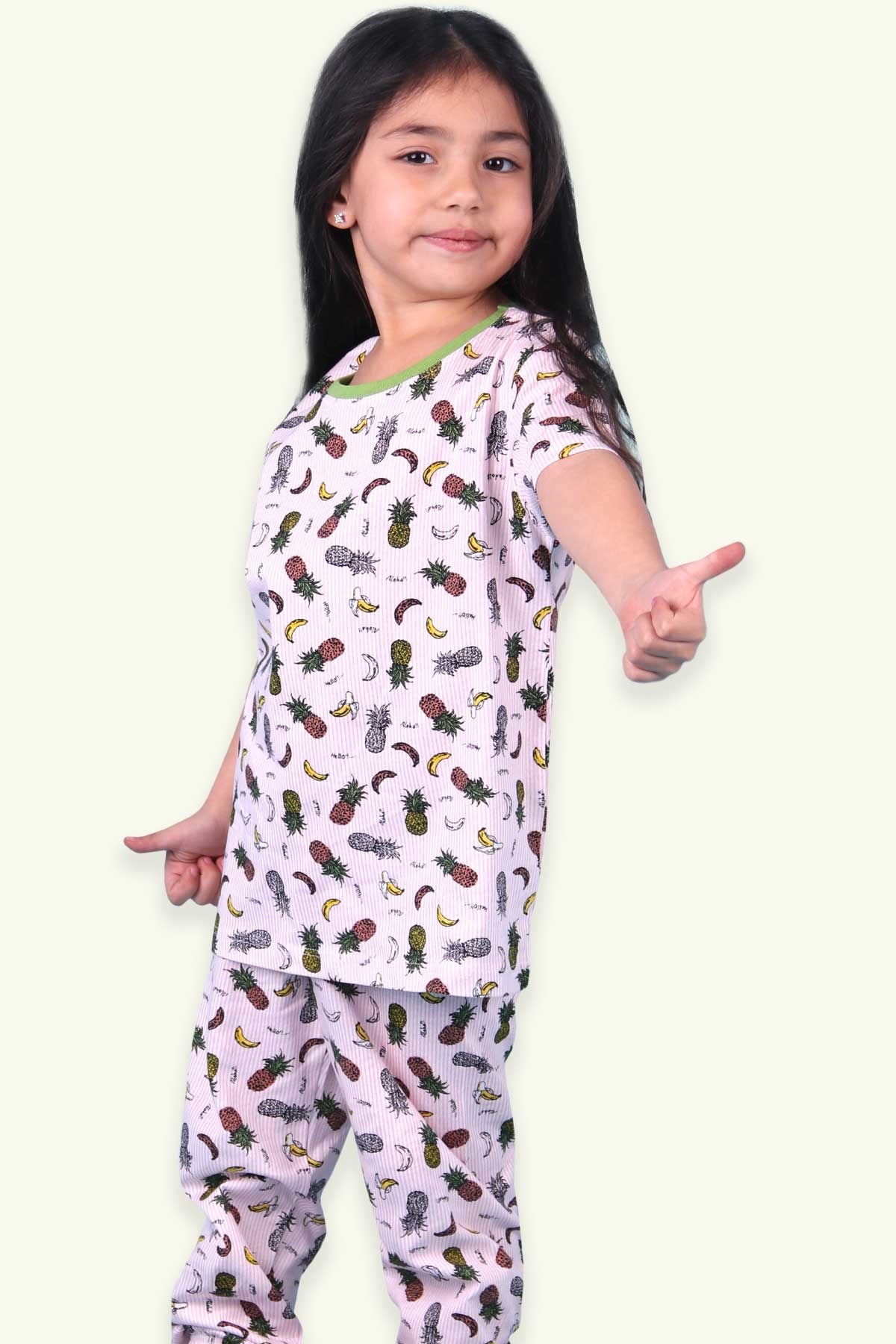 Breeze Kız Çocuk Pijama Takımı Tropik Meyve Temalı Pudra (4-12 Yaş)