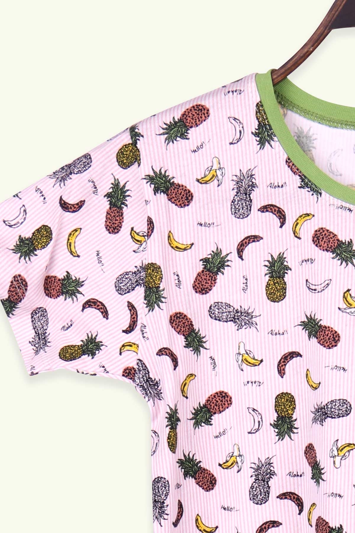 Breeze Kız Çocuk Pijama Takımı Tropik Meyve Temalı Pudra (4-12 Yaş)