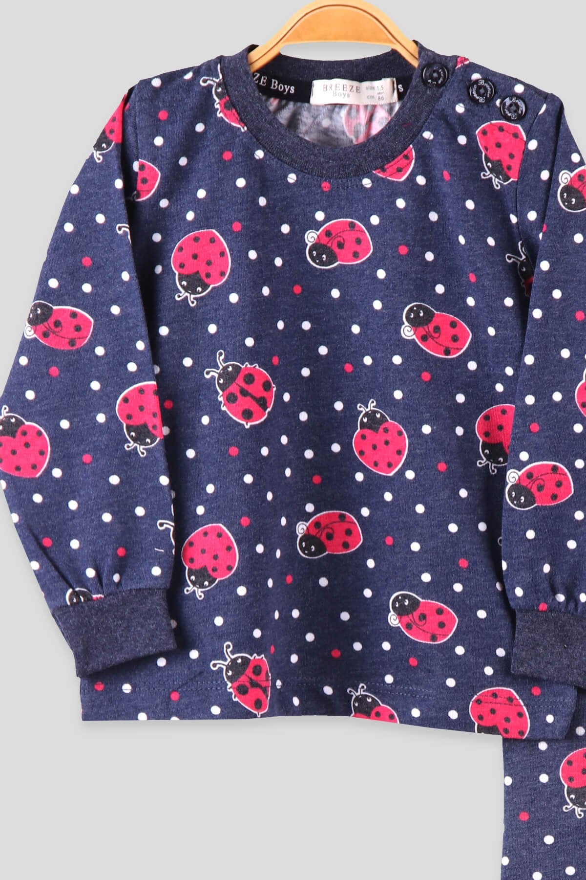 Breeze Kız Çocuk Pijama Takımı Uğurböcekli Lacivert(1.5-5 Yaş)