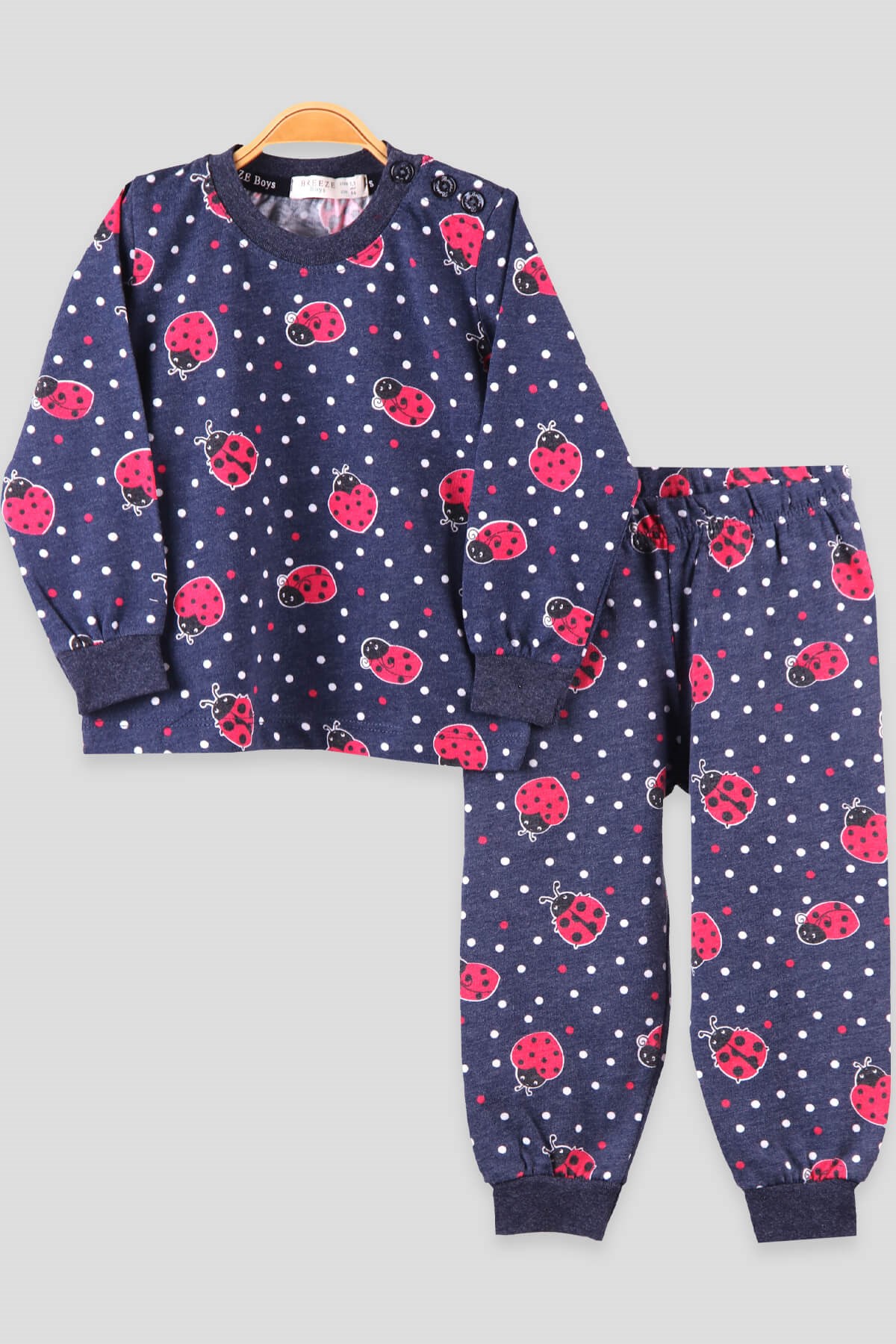 Breeze Kız Çocuk Pijama Takımı Uğurböcekli Lacivert(1.5-5 Yaş)